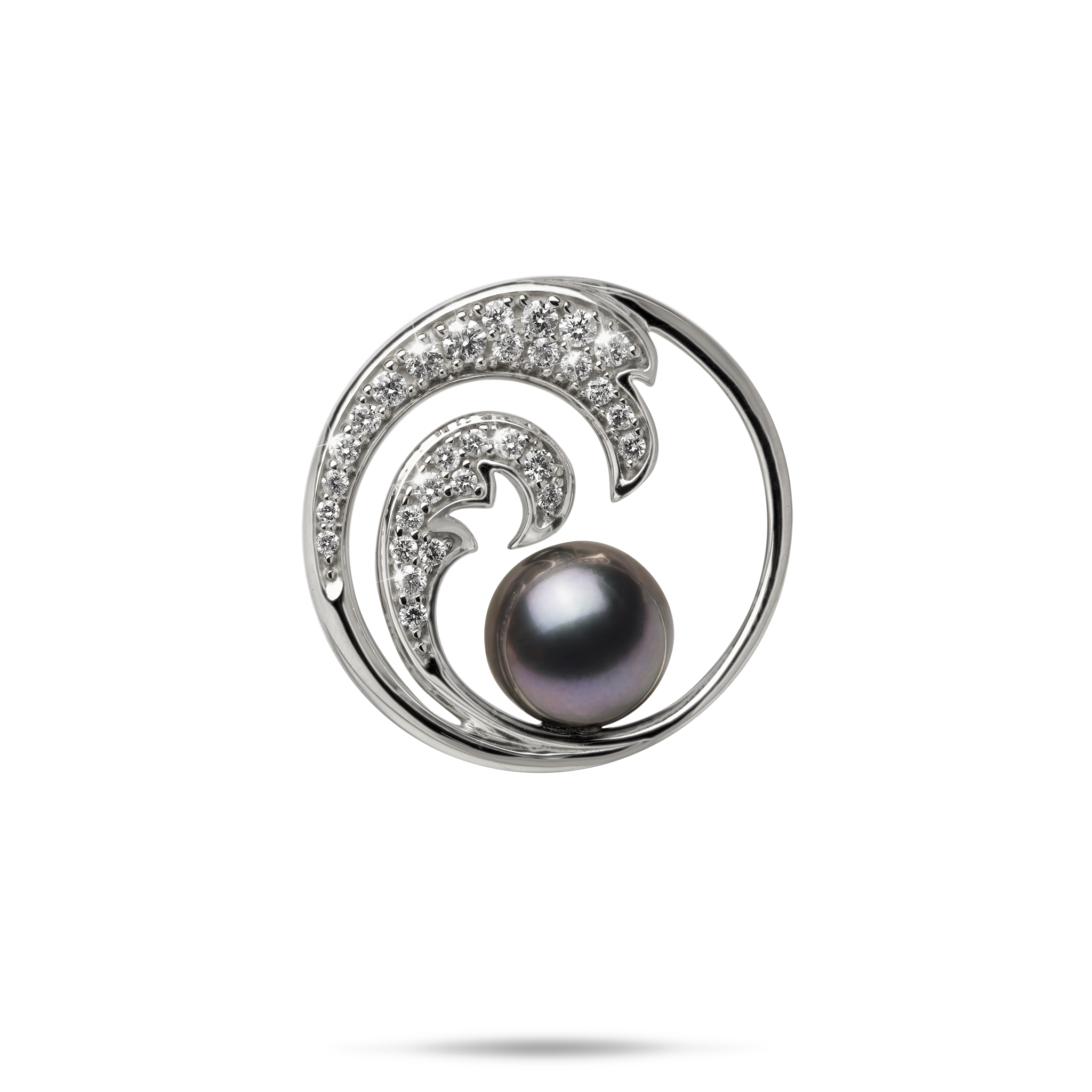 Nalu Tahitian Black Pearl Pendant in White Gold with Diamonds - 24mm