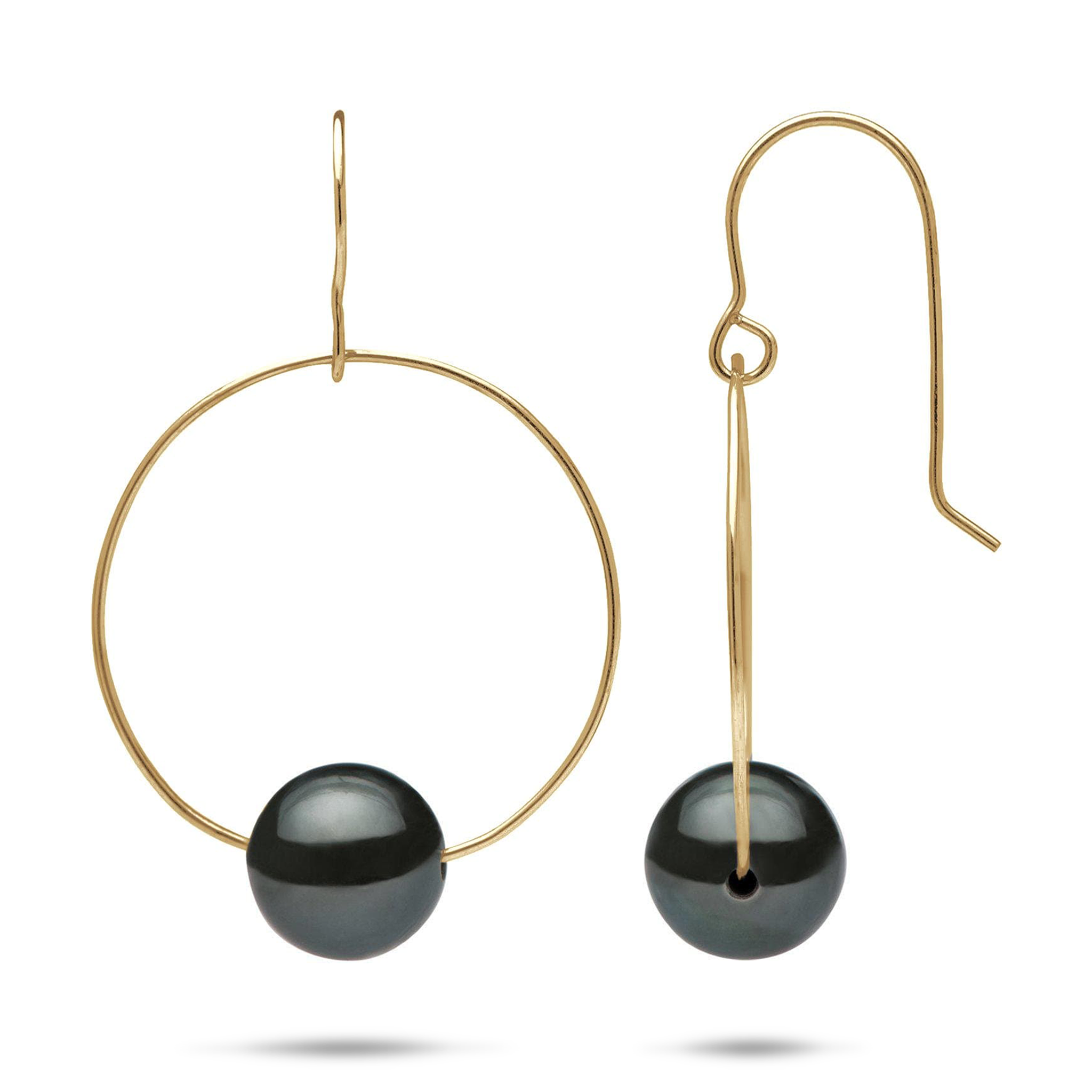 Tahitian Black Pearl Hoop Earrings in Gold - 9-10mm