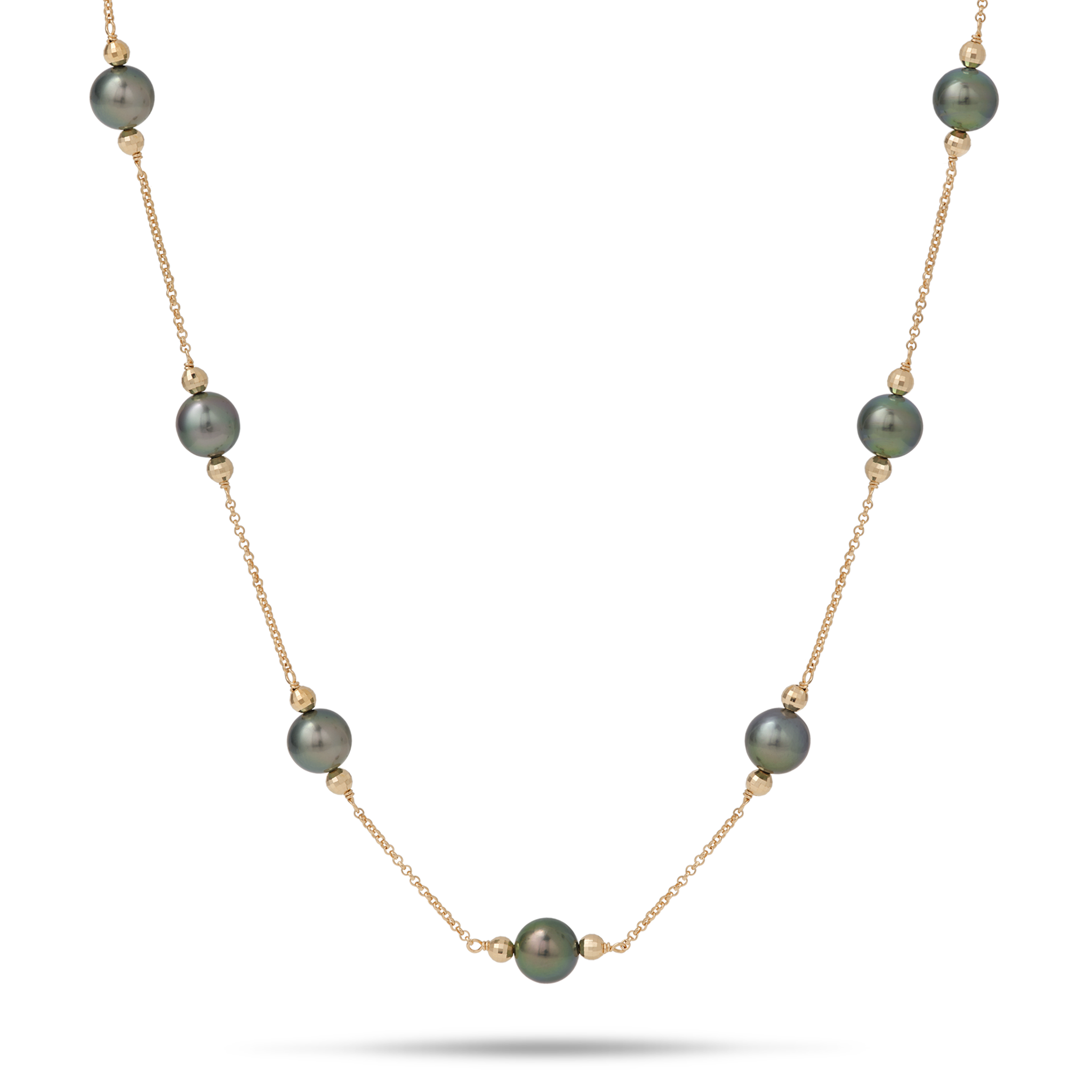 17.5-18" Tahitian Black Pearl Necklace in Gold - 9-10mm