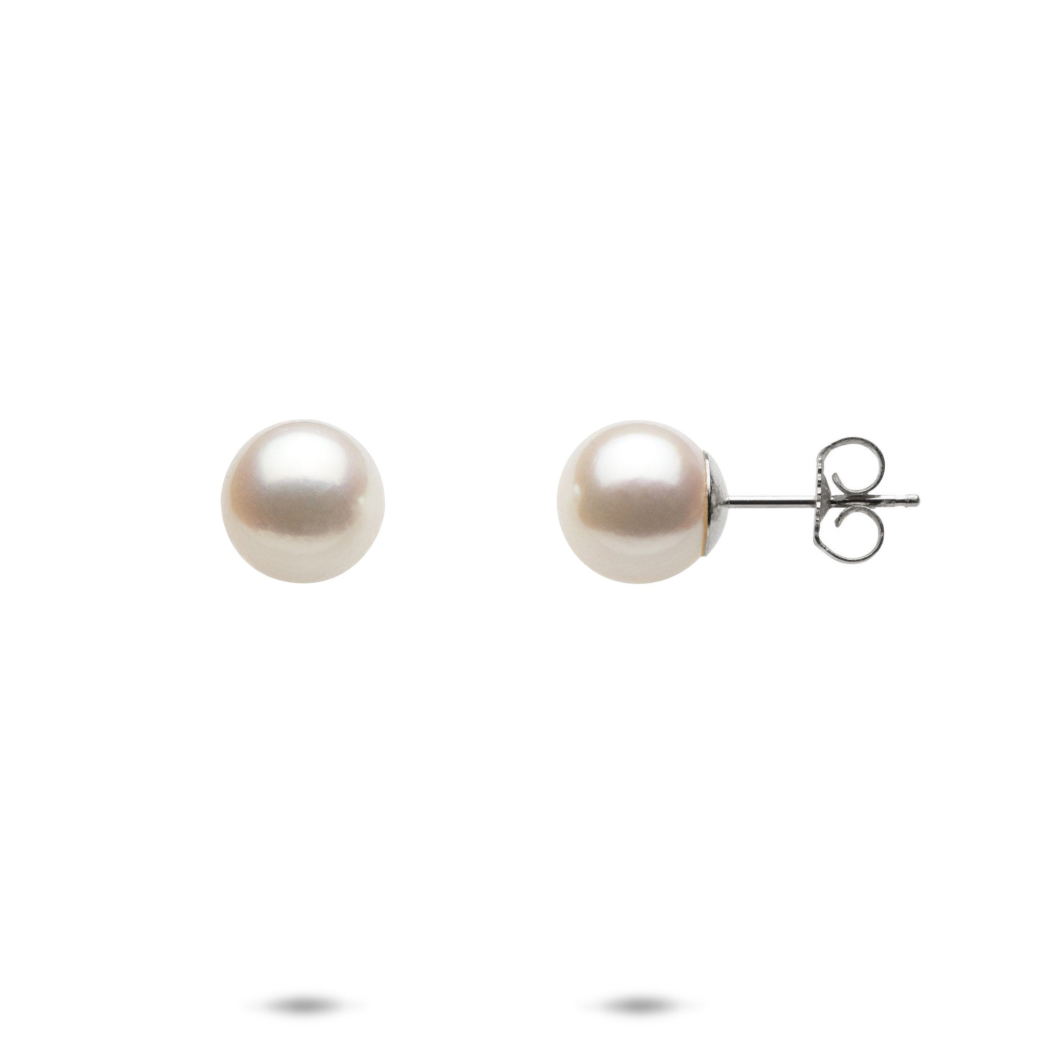 Akoya White Pearl Earrings in White Gold - 8mm