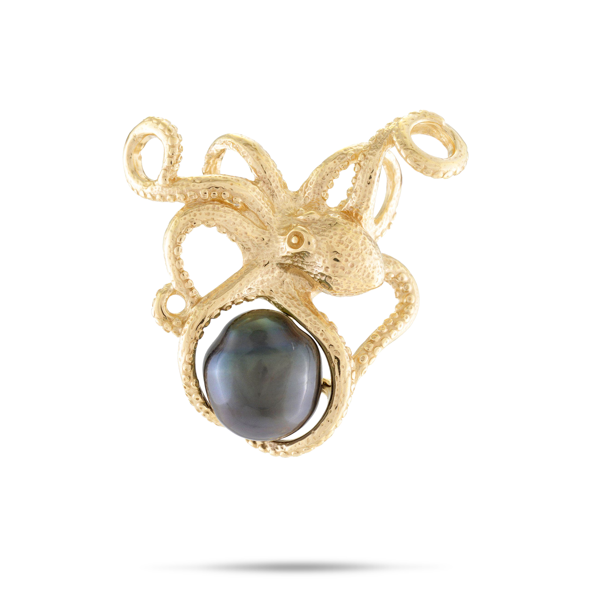 Heʻe (Octopus) Tahitian Black Pearl Pendant in Gold-10-11mm