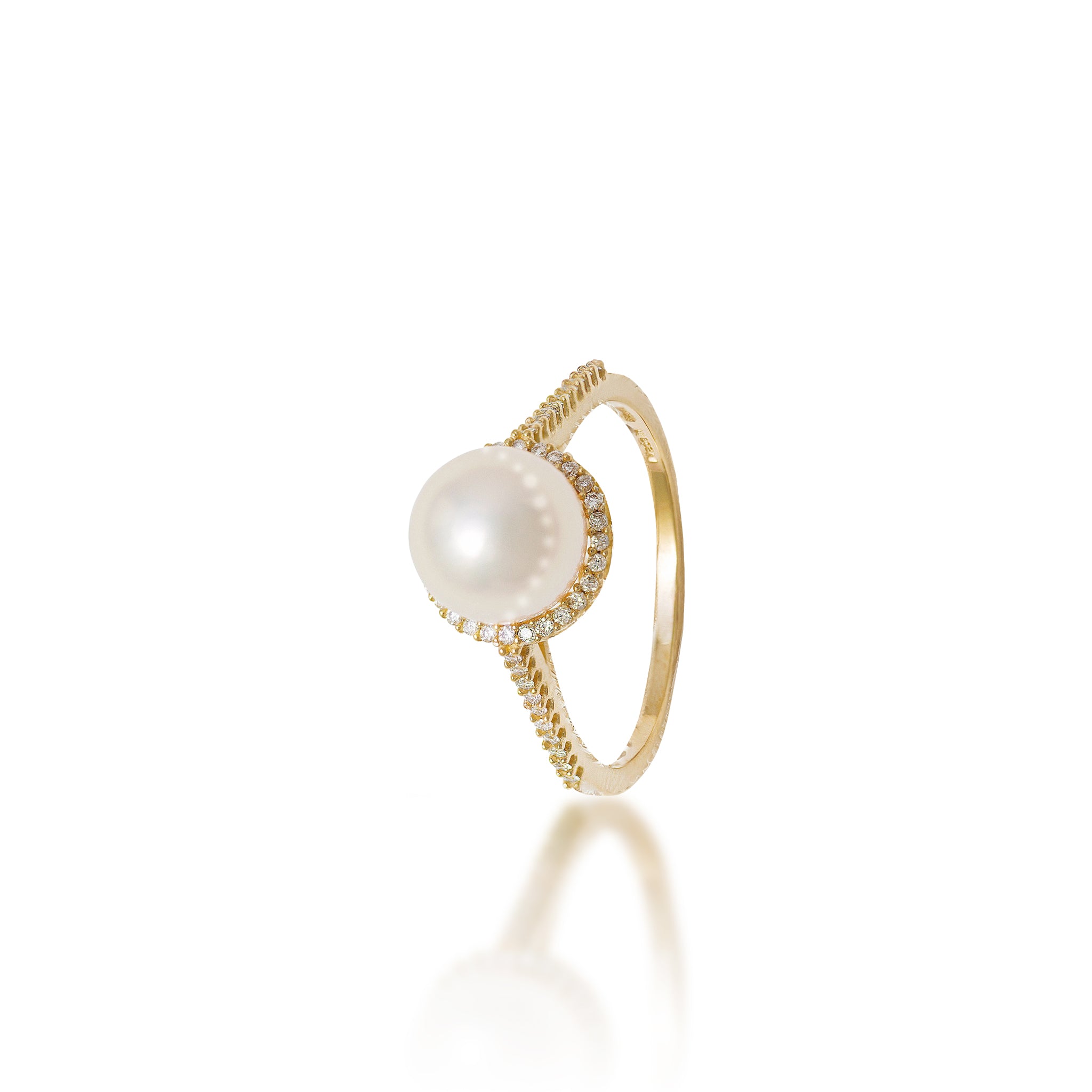 Akoya Pearl Ring in Gold with Diamonds - 8-8.5mm