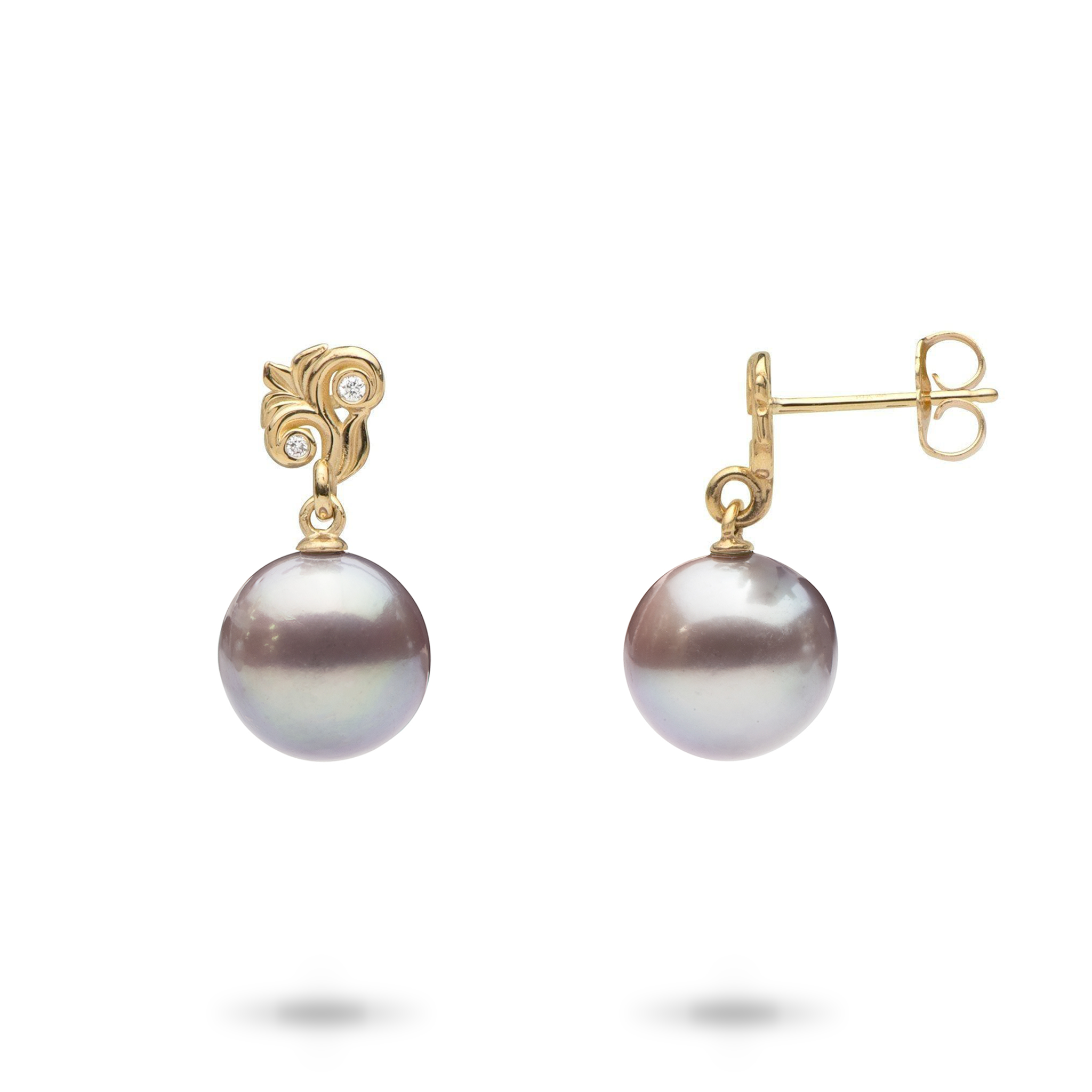 Living Heirloom Freshwater Pearl Earrings in Gold with Diamonds - 10-11mm
