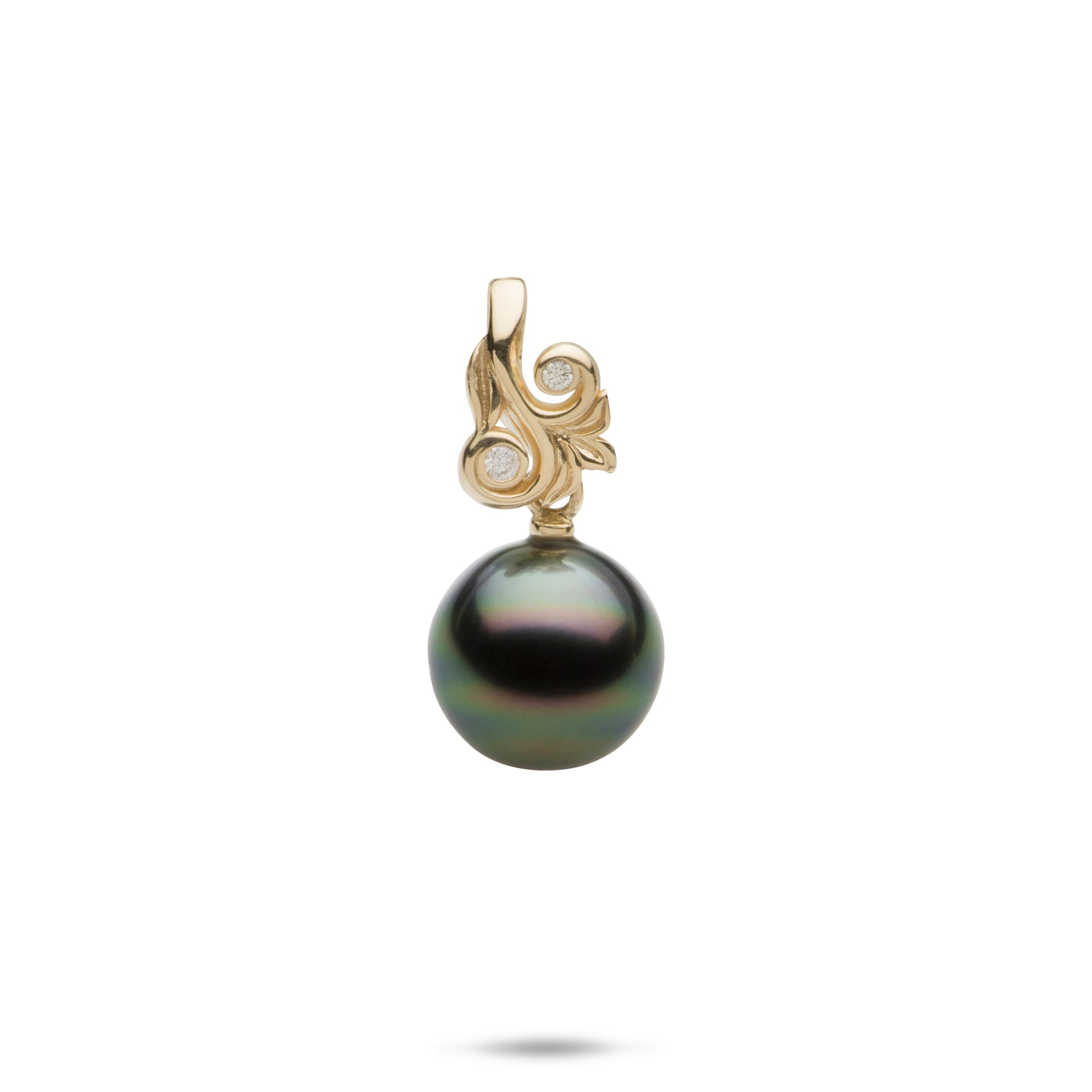 Living Heirloom Tahitian Black Pearl Pendant in Gold with Diamonds - 10-12mm