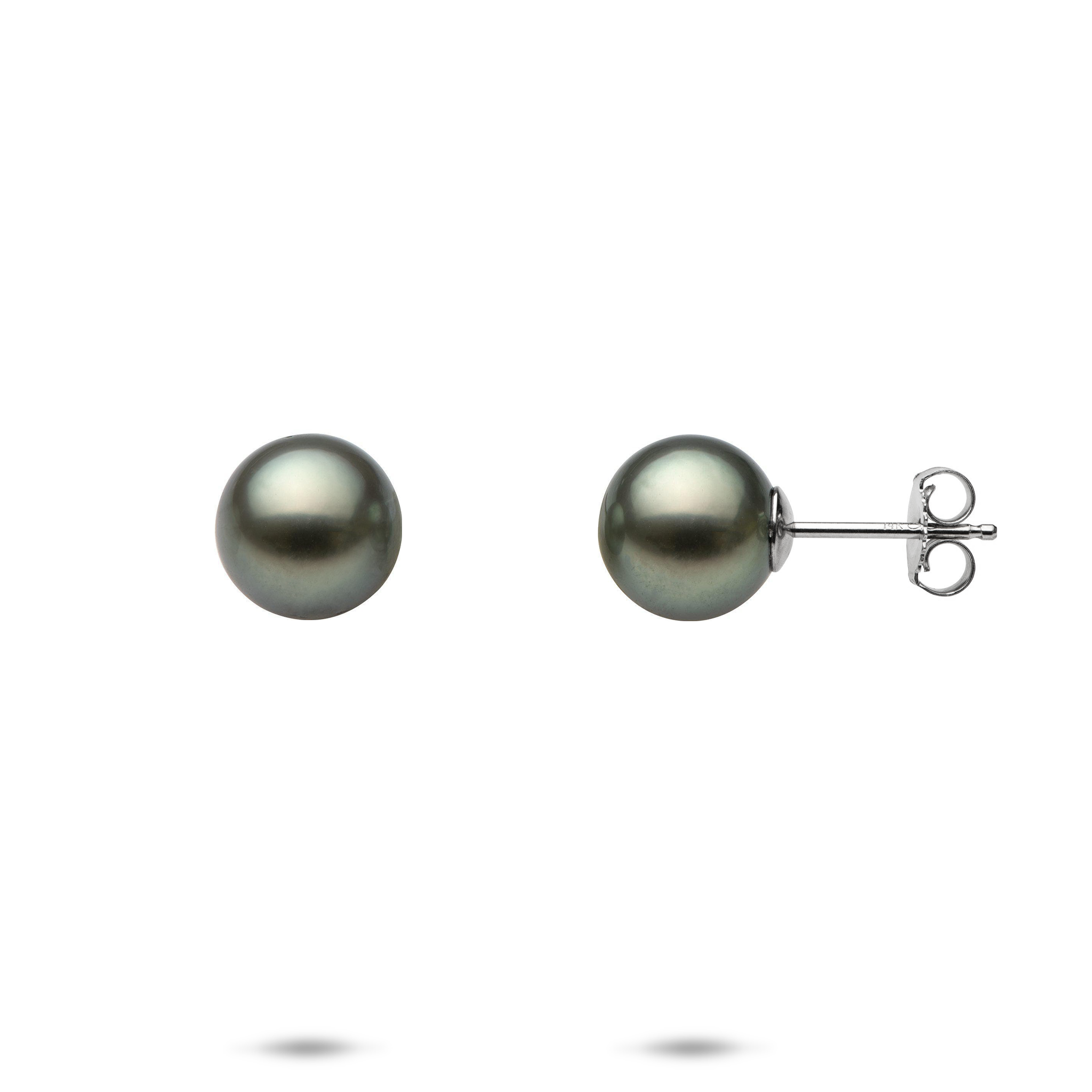 Tahitian Black Pearl Earrings in White Gold - 8-9mm