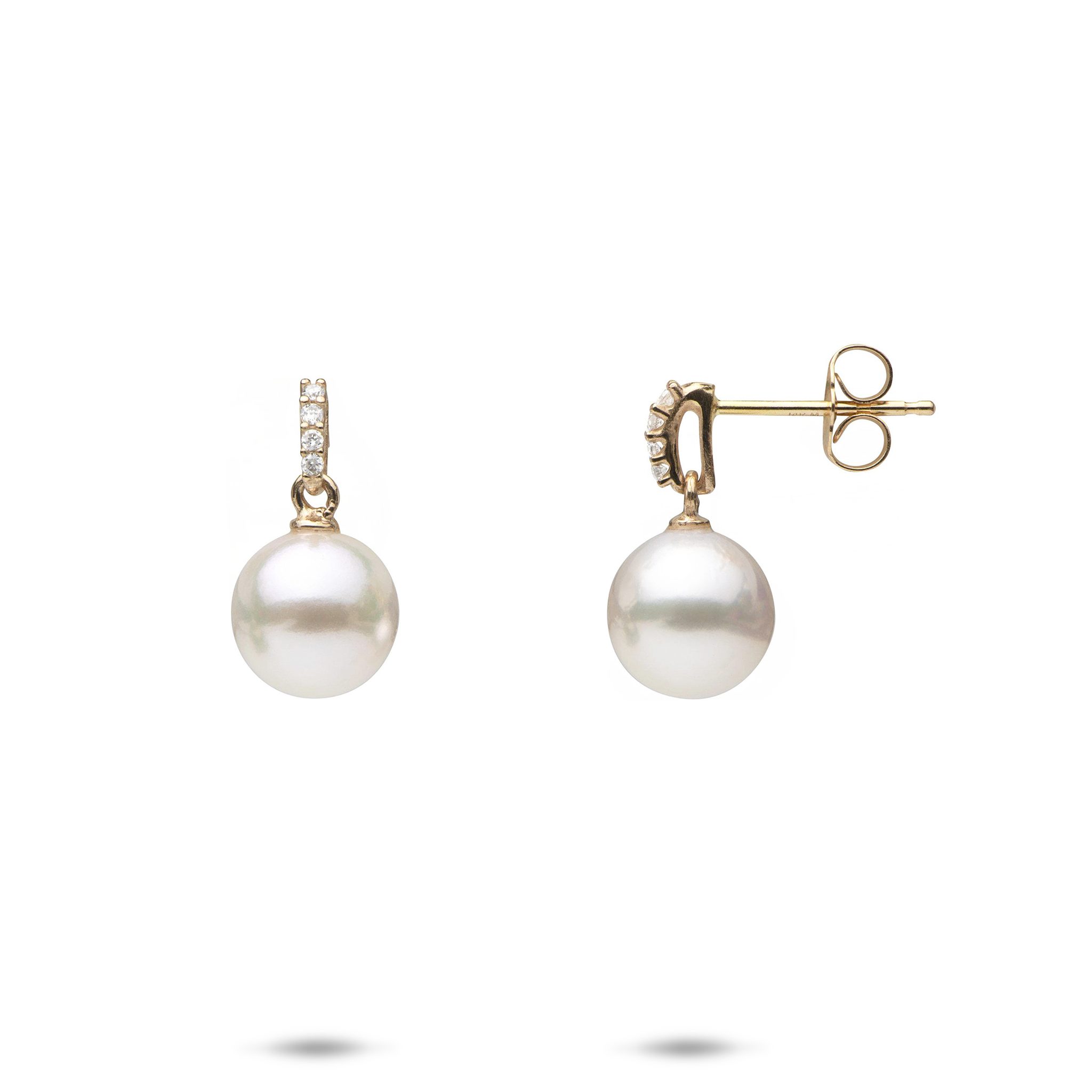 Akoya Pearl Earrings with Diamonds in Gold - 8mm