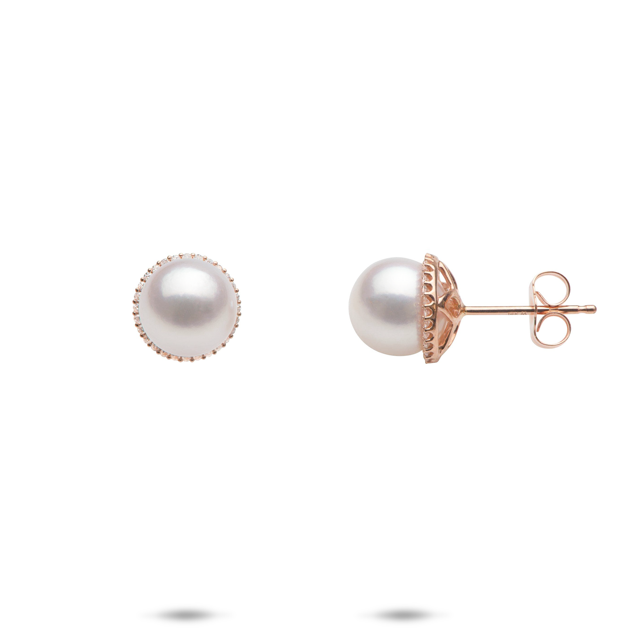 Akoya Pearl Earrings in Rose Gold with Diamonds - 8mm