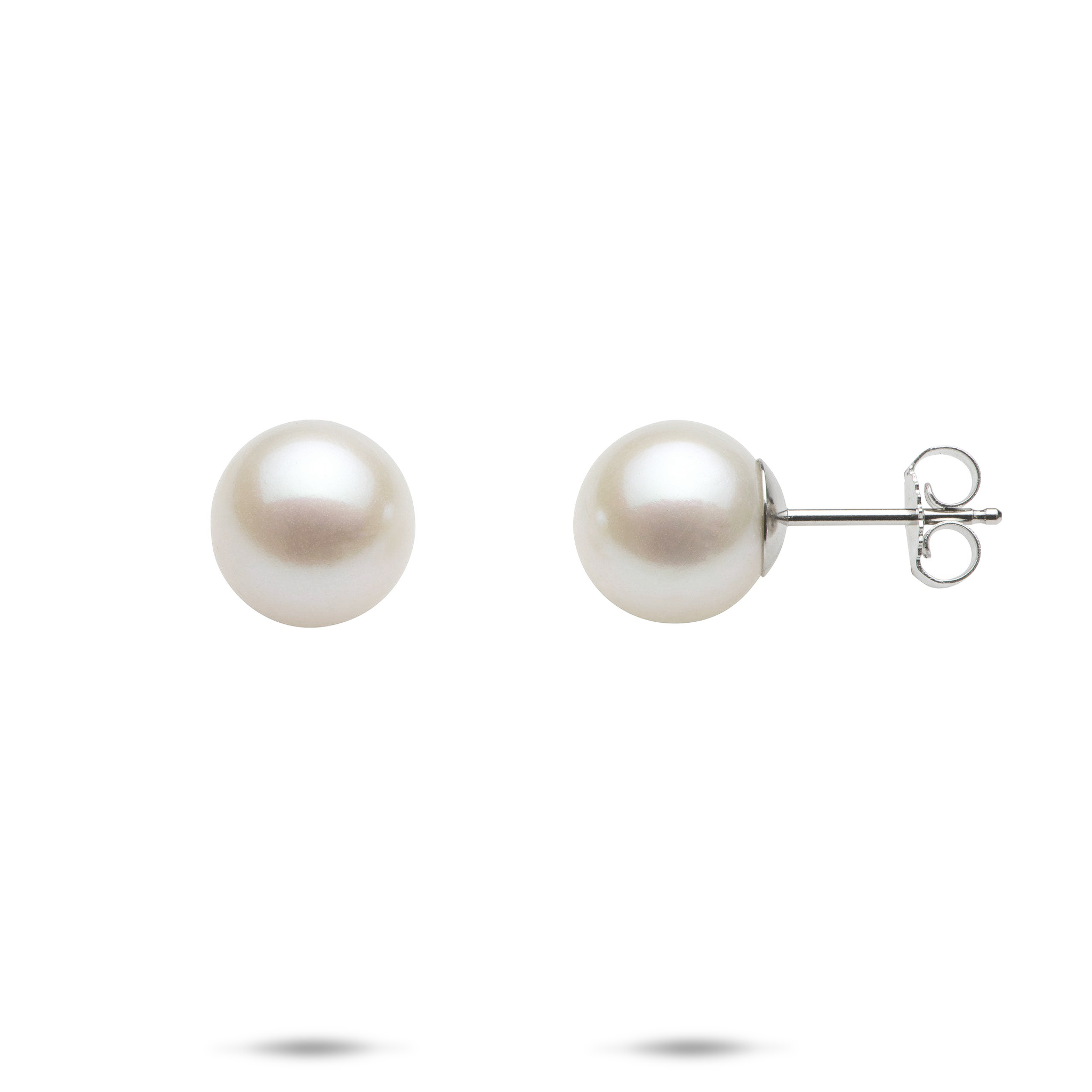 White Freshwater Pearl Earrings in White Gold - 9-10mm