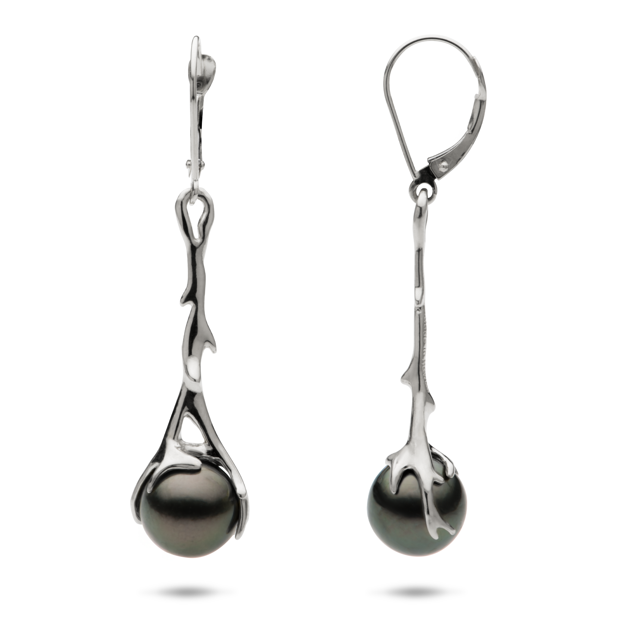 Heritage Tahitian Black Pearl Earrings in White Gold - 9-10mm