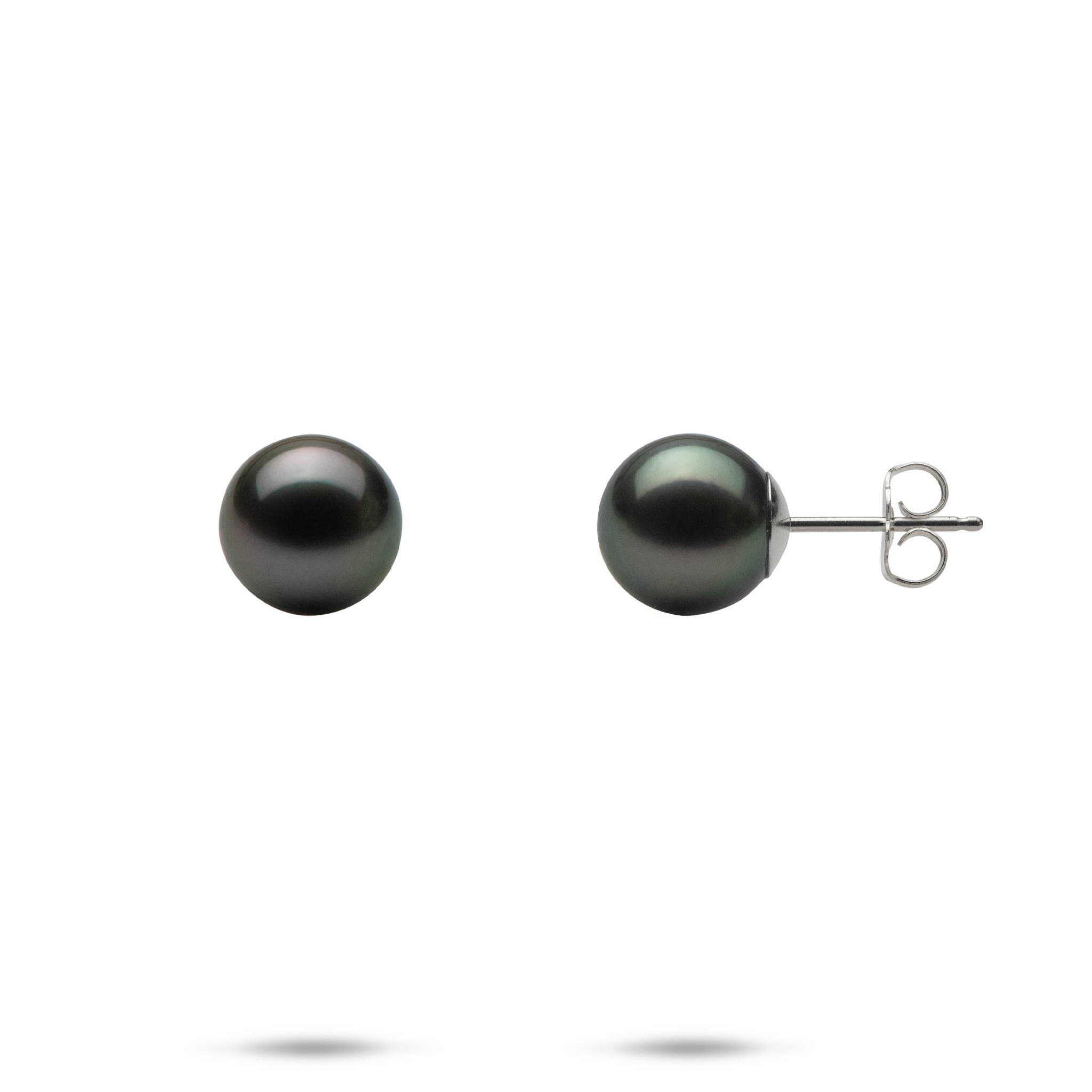 Tahitian Black Pearl Earrings in White Gold - 8-9mm