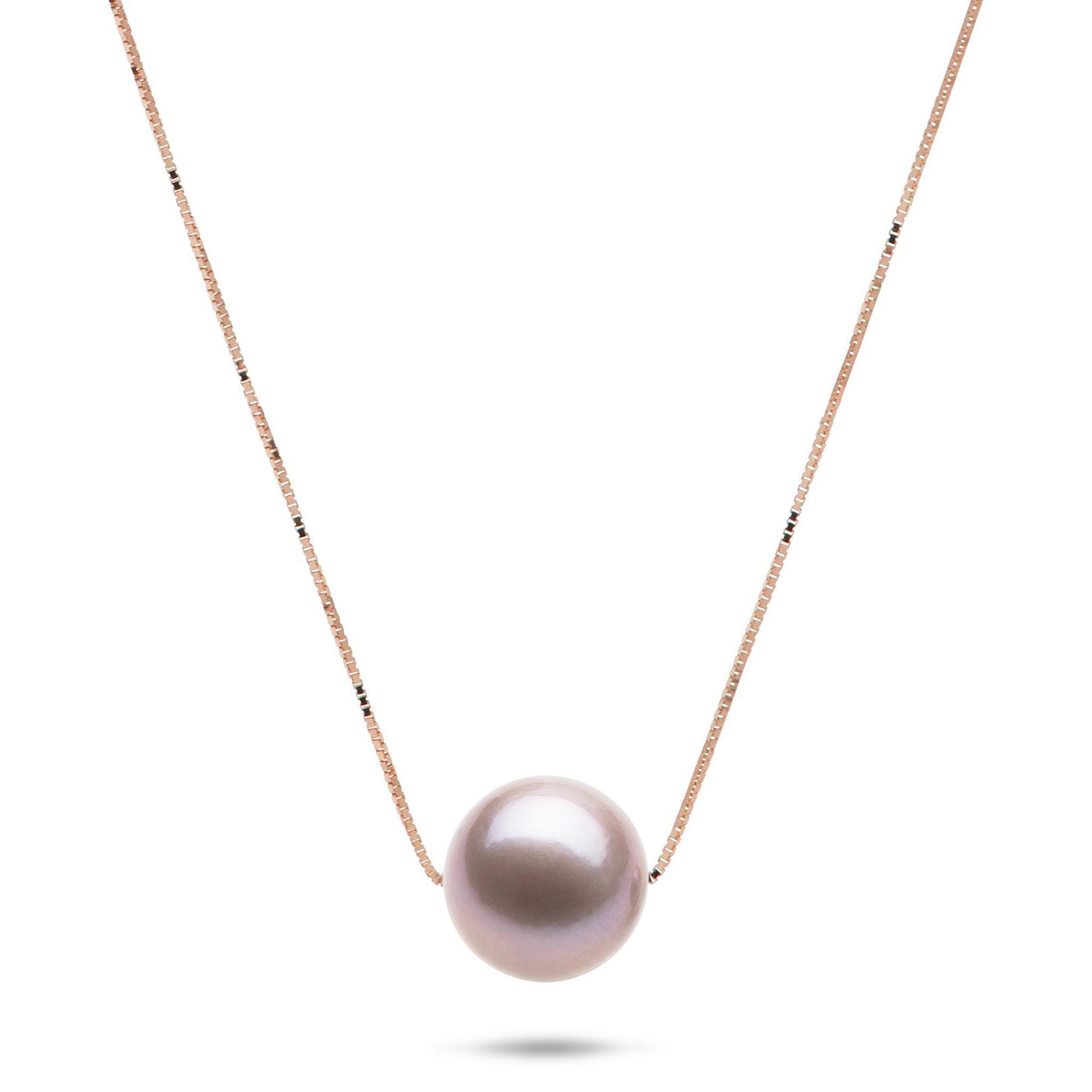 16-18" Adjustable Lavender Freshwater Pearl Necklace in Rose Gold - 9-10mm