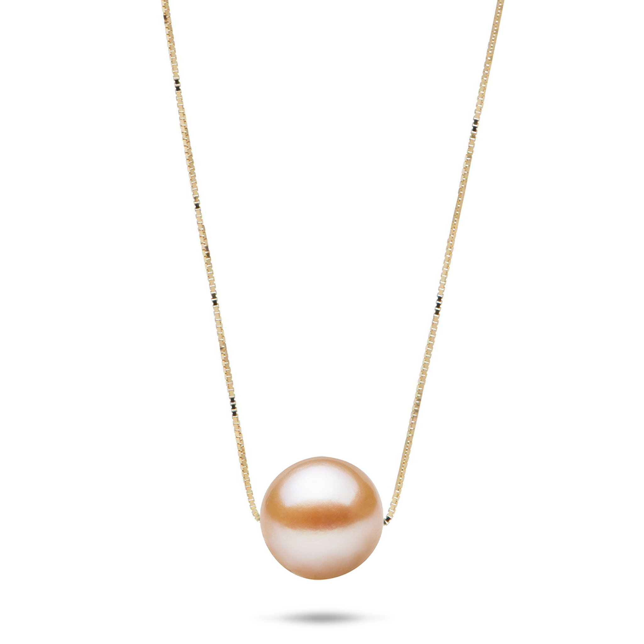 16-18" Adjustable Peach Freshwater Pearl Necklace in Gold - 9-10mm