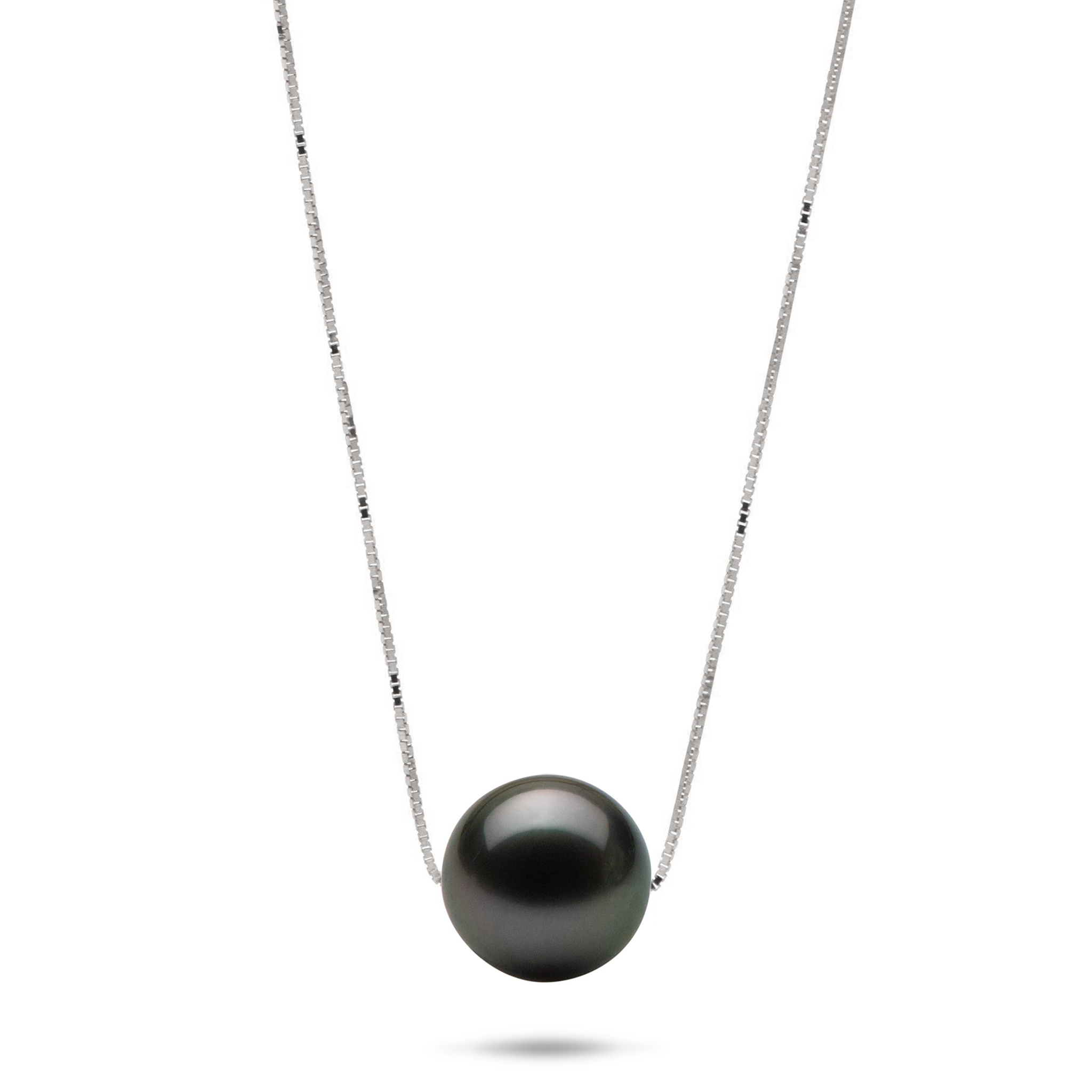 16-18" Adjustable Tahitian Black Pearl Necklace in White Gold - 9-10mm