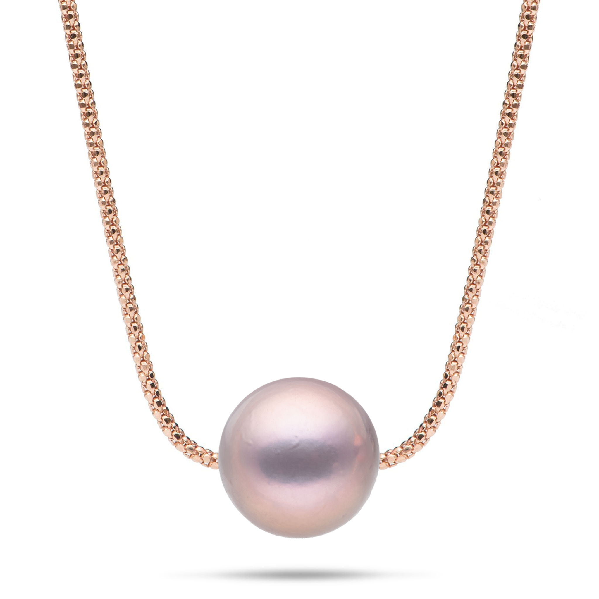 16-18" Adjustable Freshwater Lilac Pearl Necklace in Rose Gold - 13-14mm