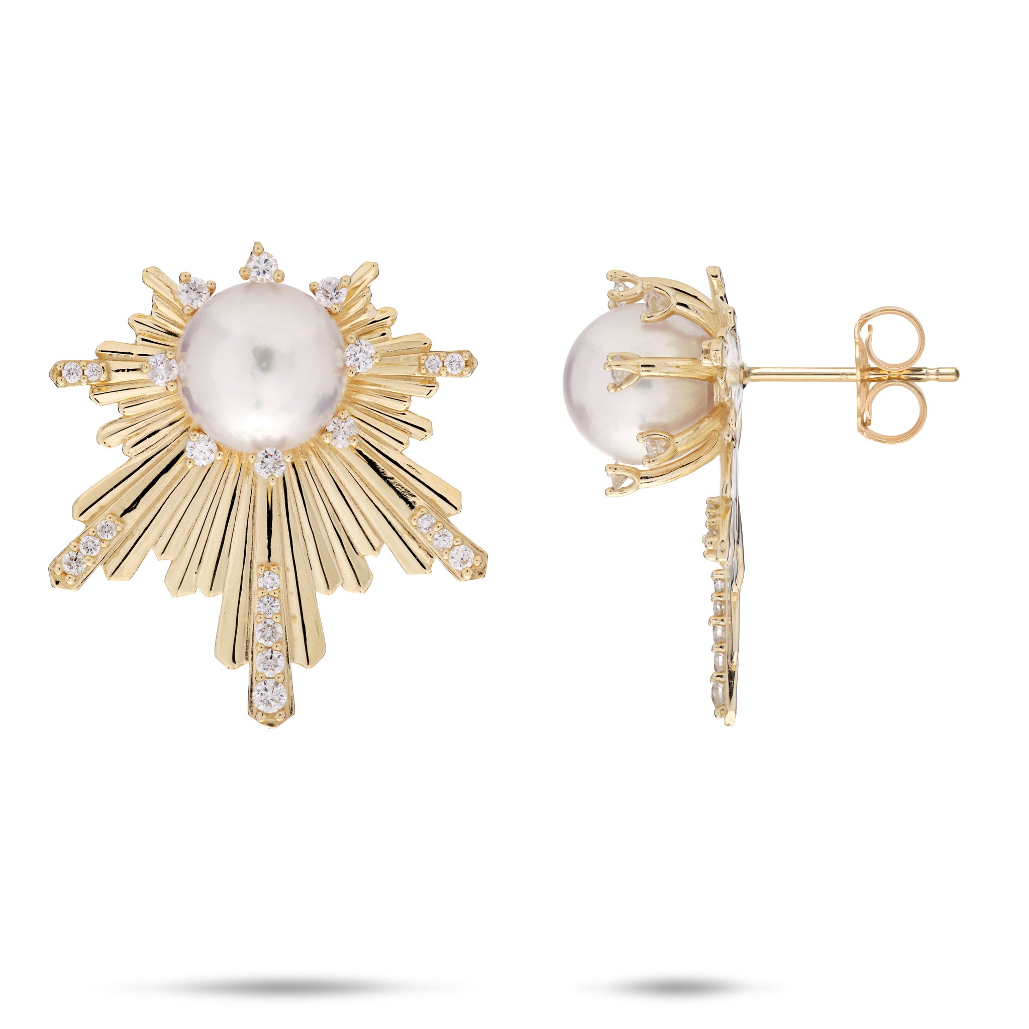 E Hoʻāla Akoya White Pearl Earrings in Gold with Diamonds - 23mm