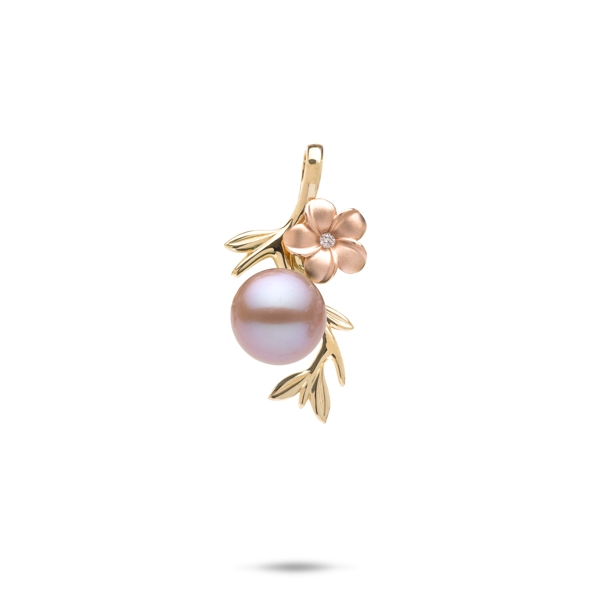 Pearls in Bloom Plumeria Lavender Freshwater Pearl Pendant in Two Tone Gold with Diamonds - 25mm