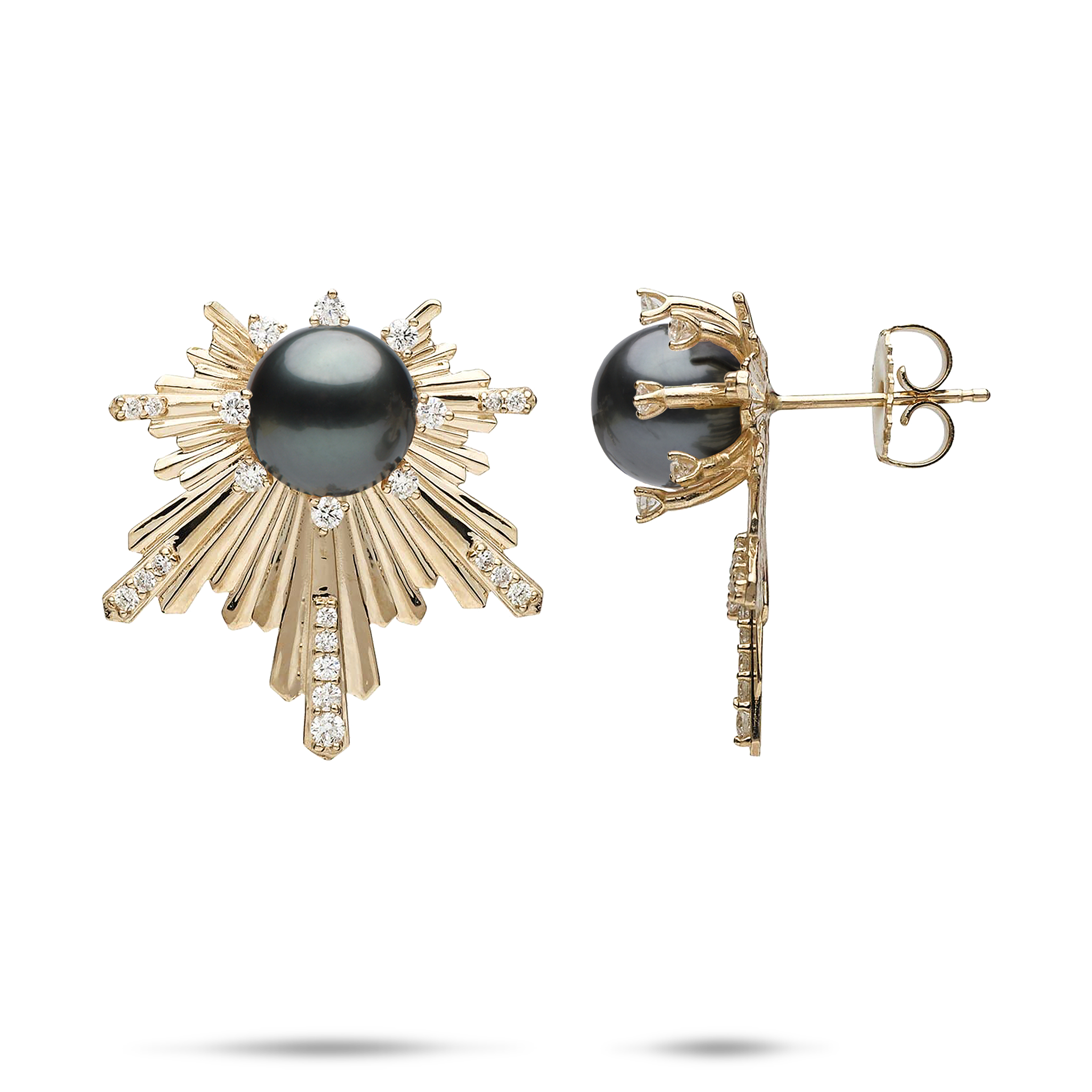 E Hoʻāla Tahitian Black Pearl Earrings in Gold with Diamonds - 23mm