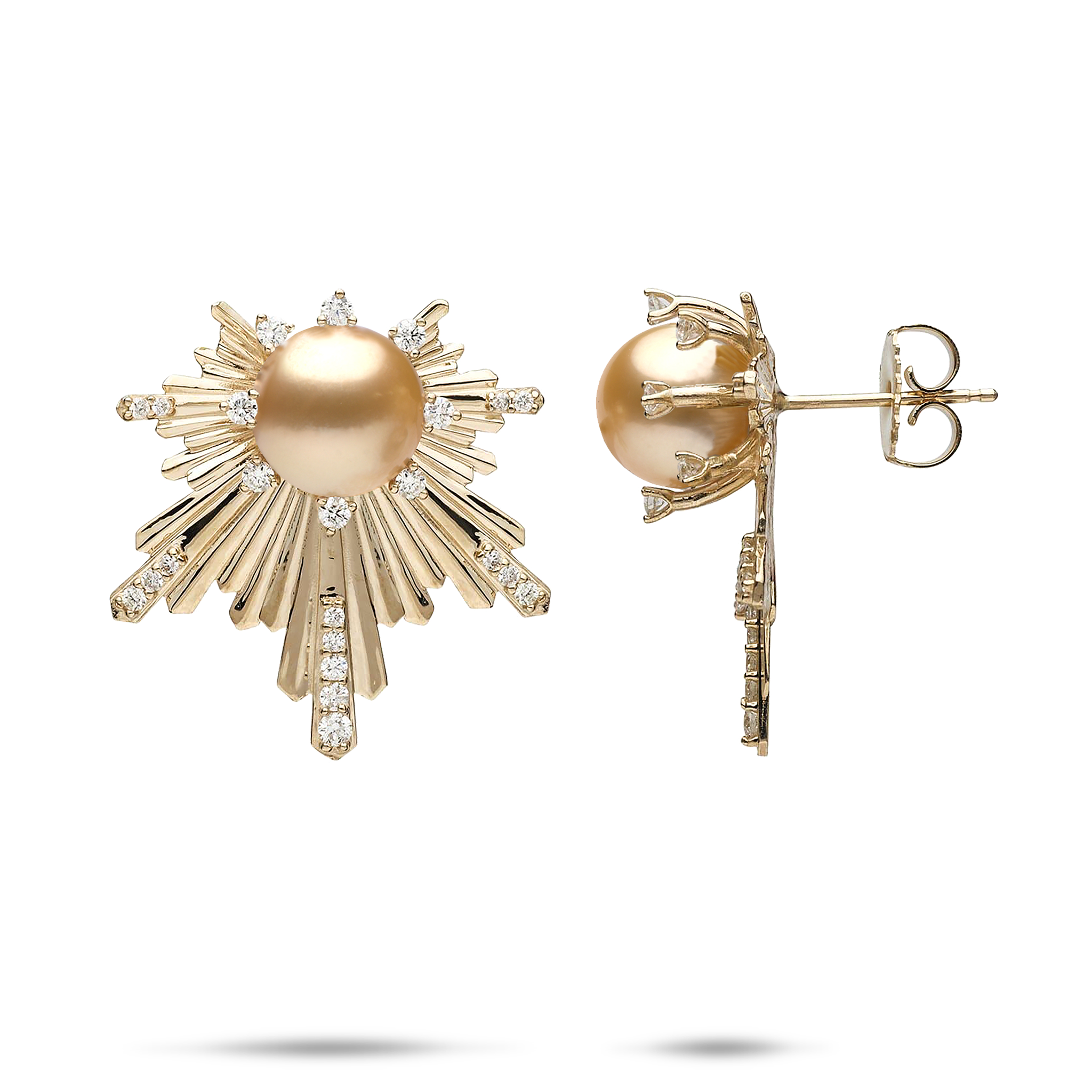E Hoʻāla South Sea Gold Pearl Earrings in Gold with Diamonds - 23mm