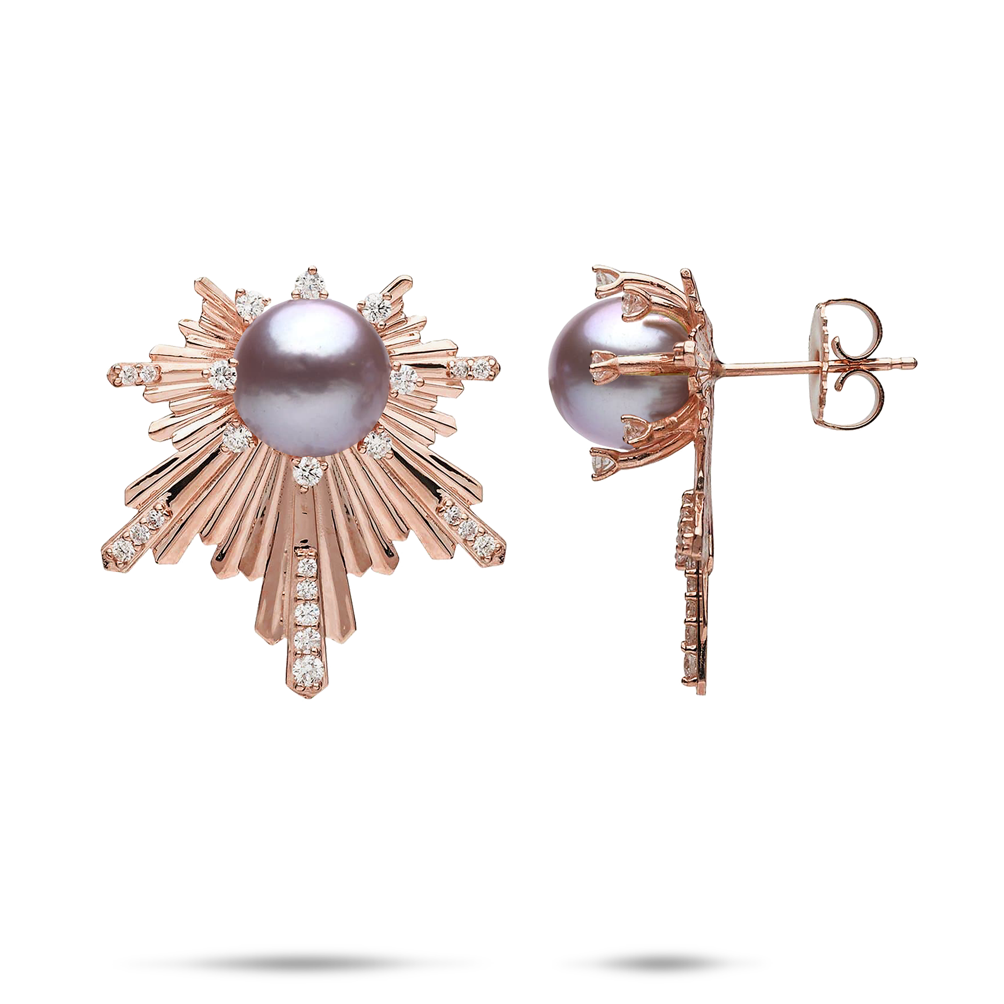 E Hoʻāla Lavender Freshwater Pearl Earrings in Rose Gold with Diamonds - 23mm