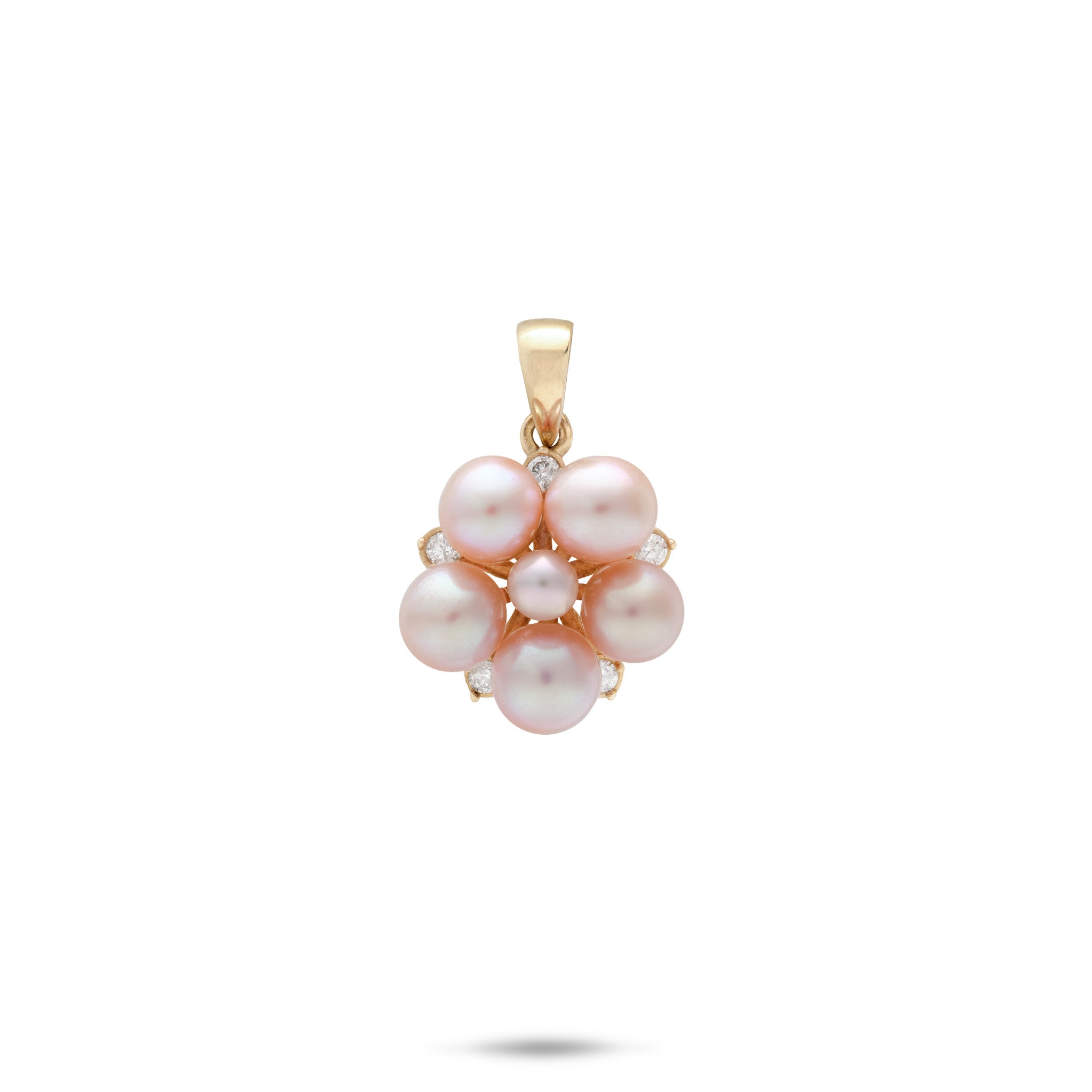 Tiny Bubbles Collection 3-5mm Lavender Freshwater Pearl Pendant in 14k Yellow Gold with Diamonds on a white background
