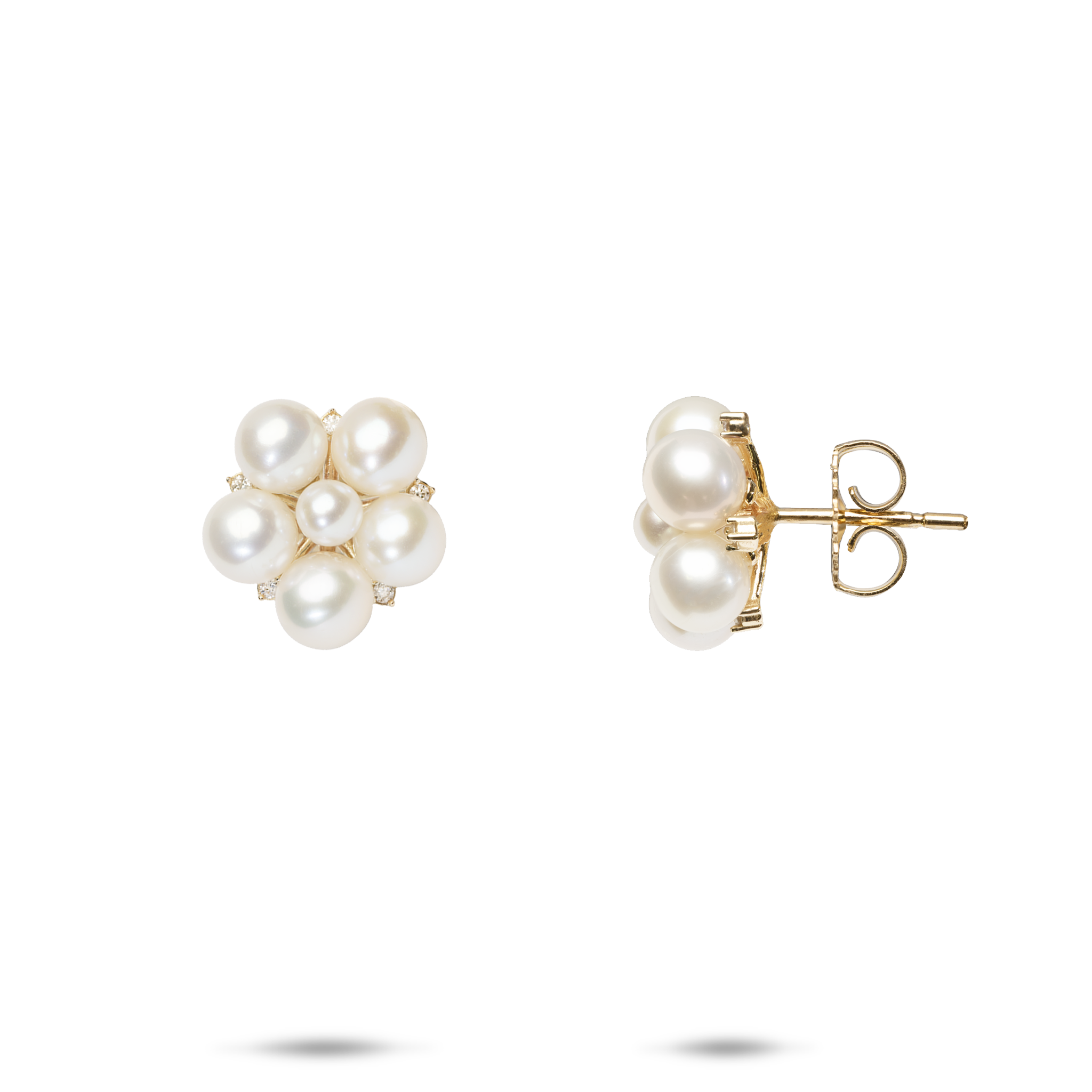 Tiny Bubbles Freshwater White Pearl Earrings in Gold with Diamonds