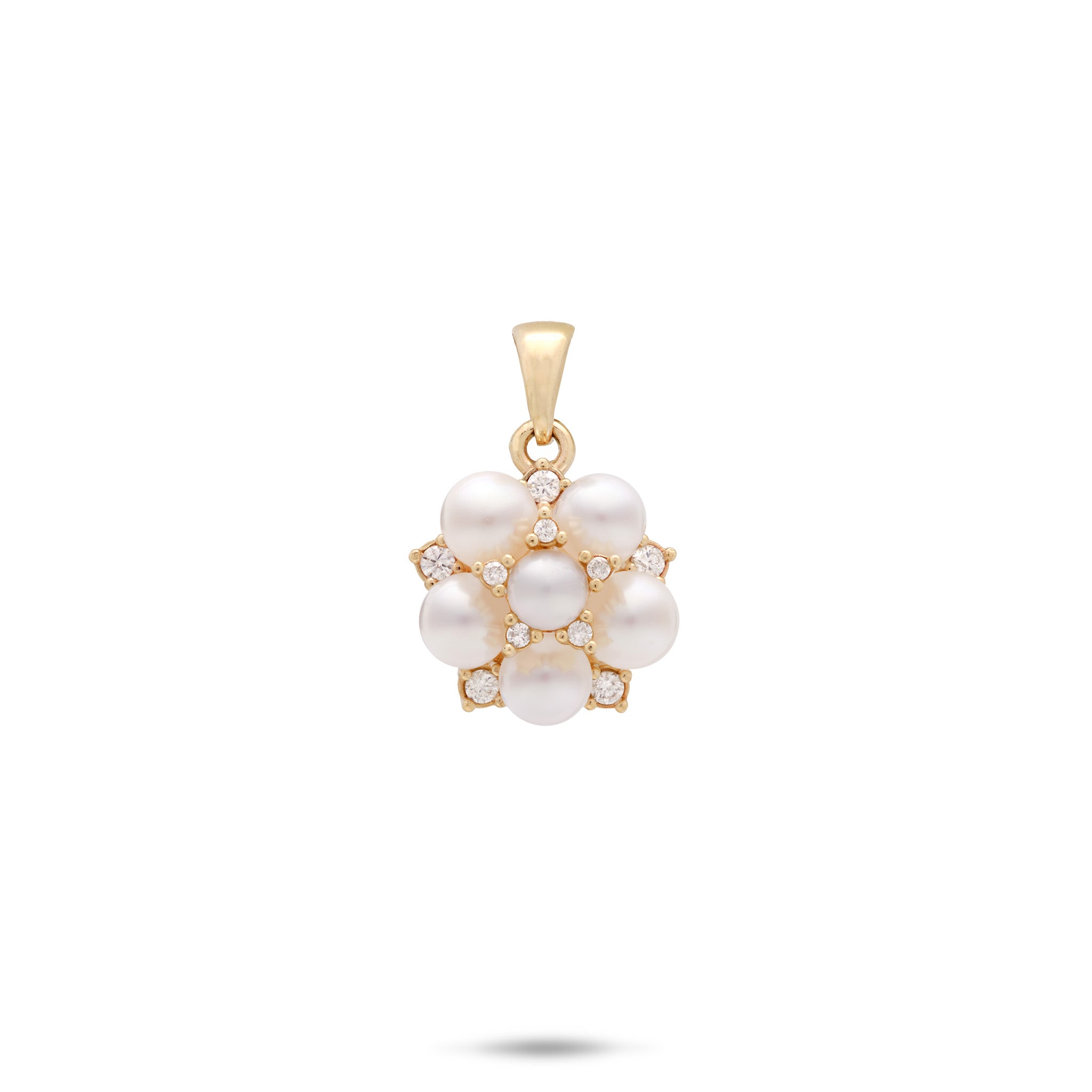 Tiny Bubbles Collection Freshwater White Pearl Pendant in 14k Yellow Gold with Diamonds on a white background