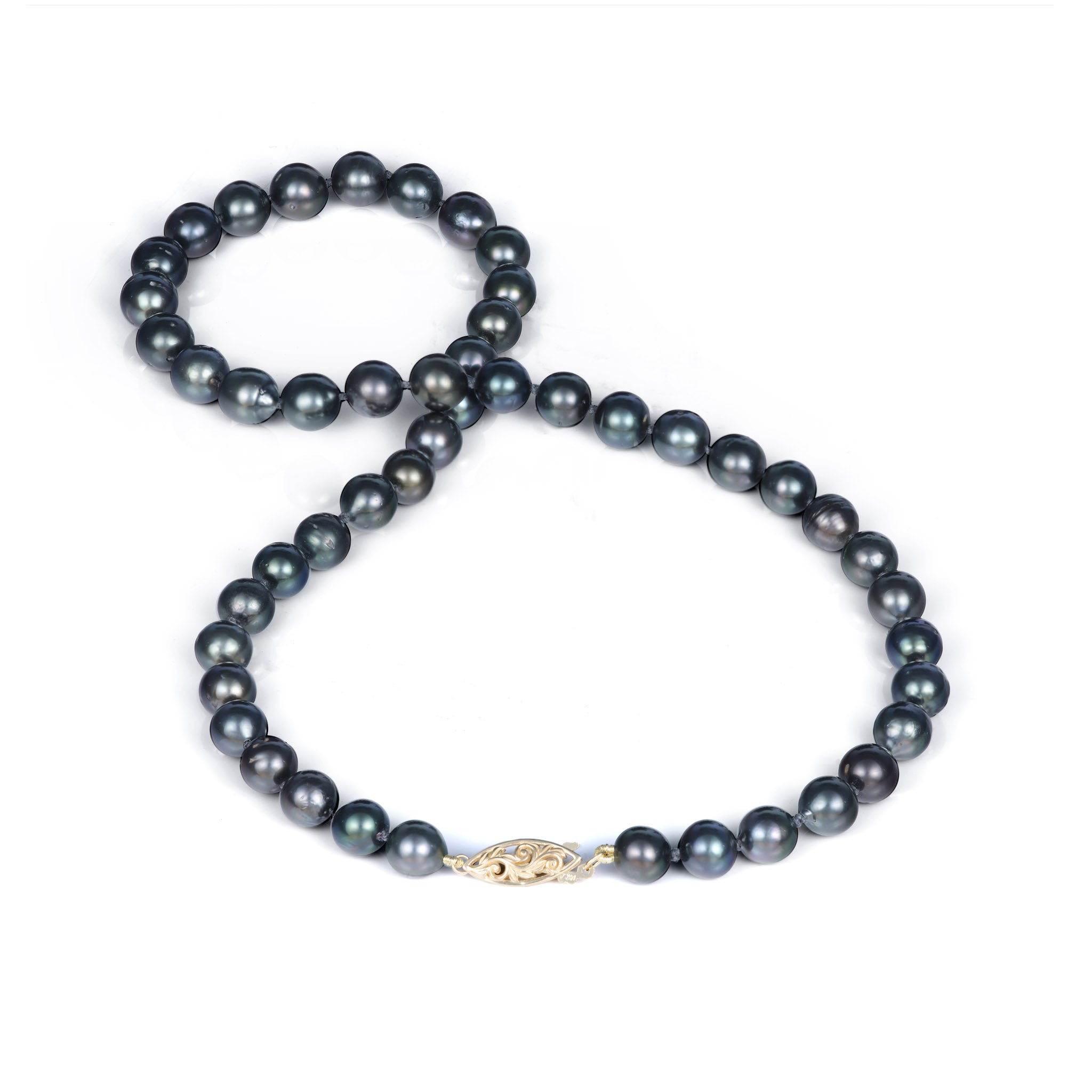 18-20" Tahitian Black Pearl Strand with Gold Clasp - 8-10mm