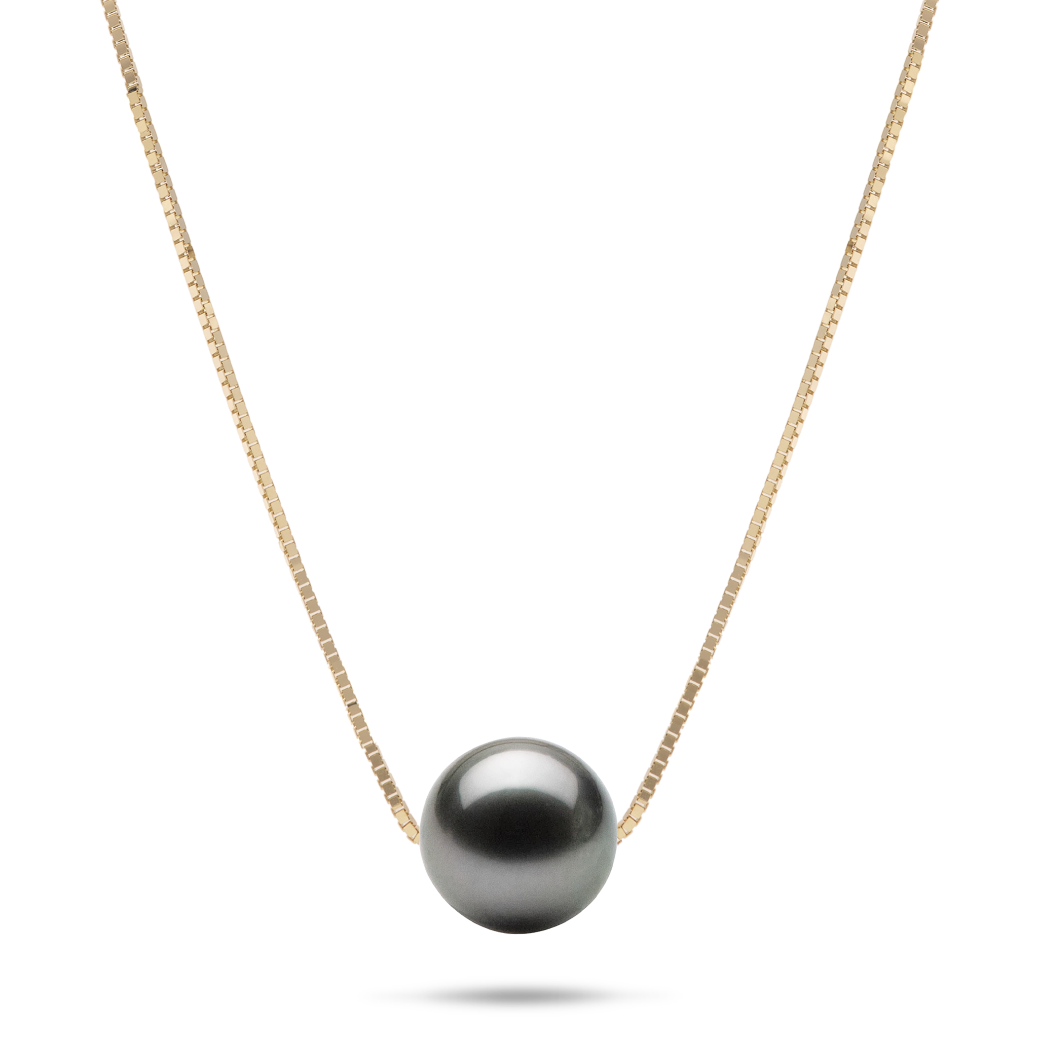 16-18" Adjustable Tahitian Black Pearl Necklace in Gold - 9-10mm
