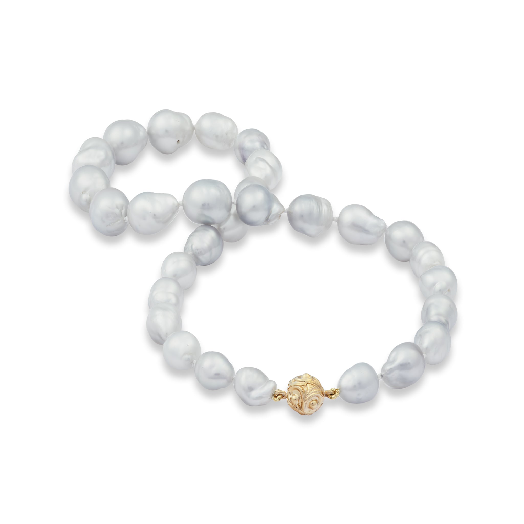 17-18" South Sea Silver Pearl Strand with Magnetic Clasp in Gold - 9-13mm