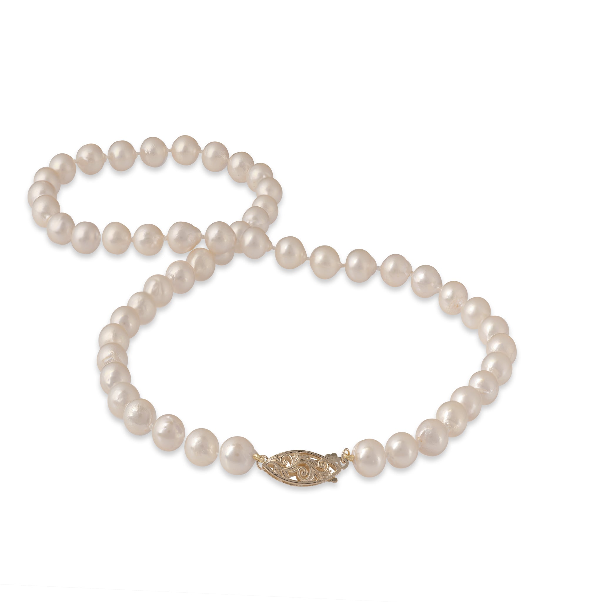 18-19" Akoya White Pearl Strand with Gold Clasp - 7-7.5mm