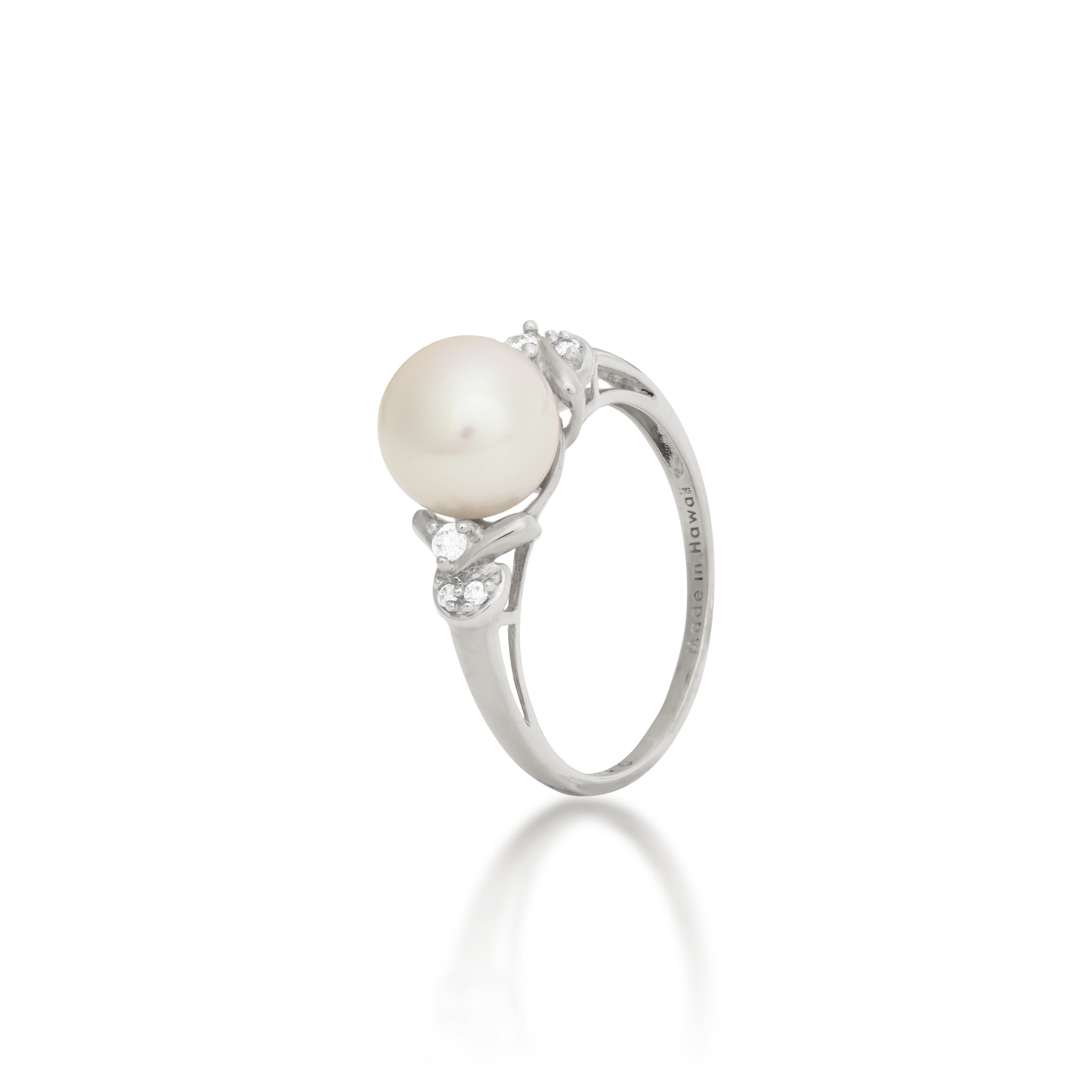 Freshwater White Pearl Ring in White Gold with Diamonds - 8-9mm