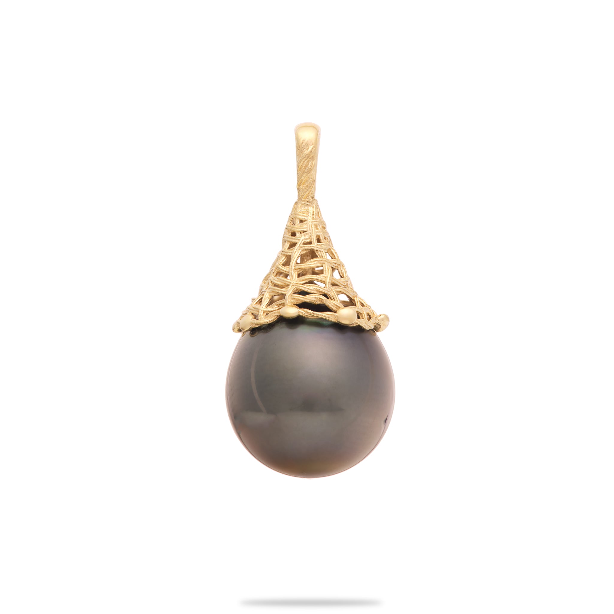 Fish Net Tahitian Black Pearl Pendant in Gold - 14-17mm