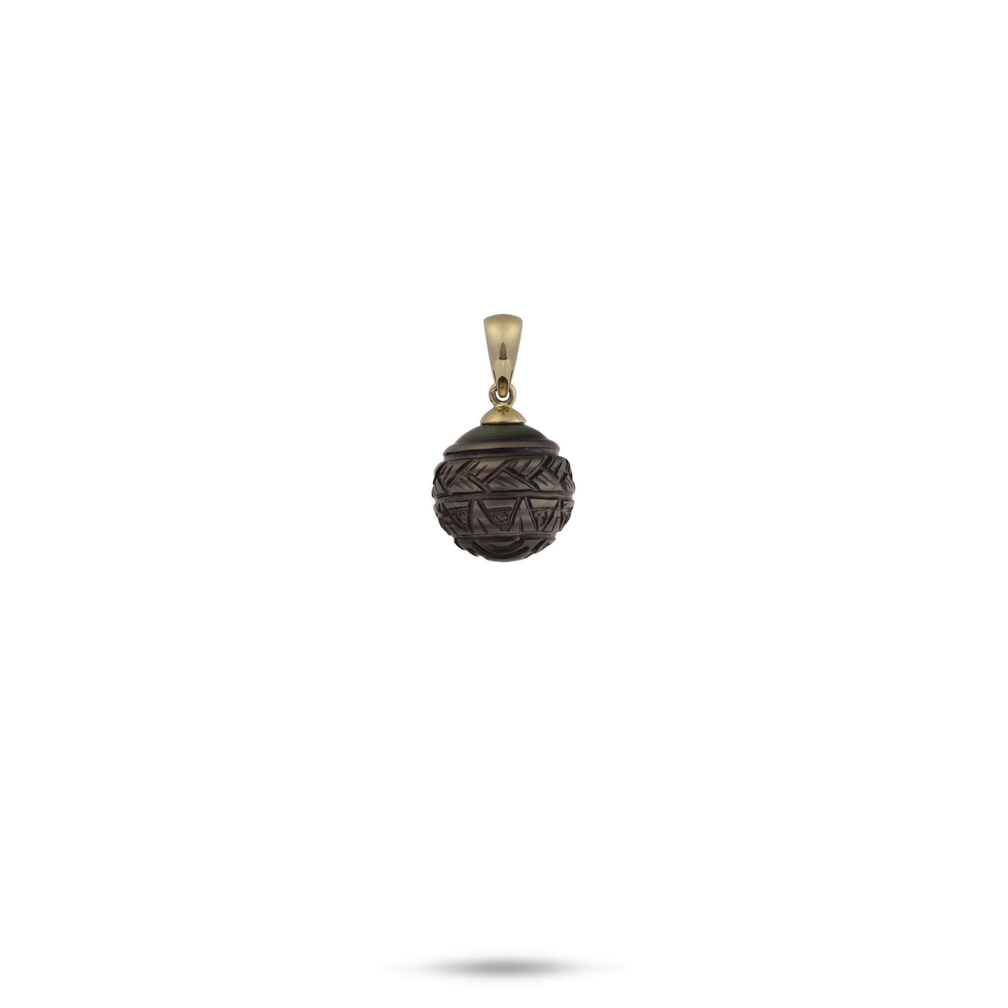 Carved Tahitian Black Pearl Pendant in Gold- 13-16mm