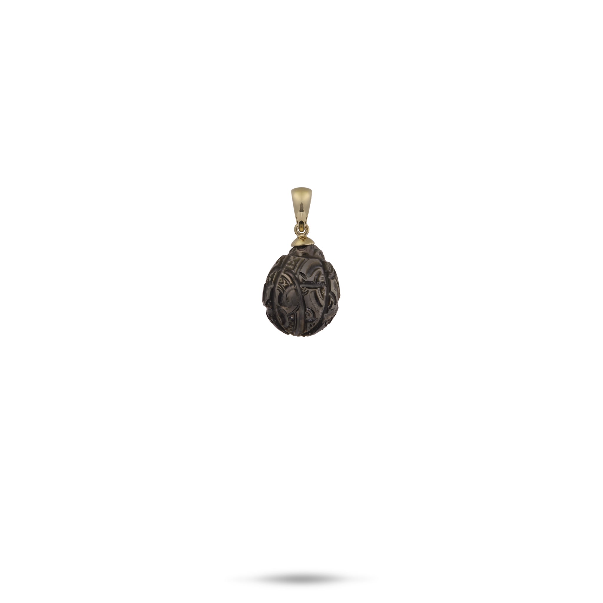 Carved Tahitian Black Pearl Pendant in Gold- 13-16mm