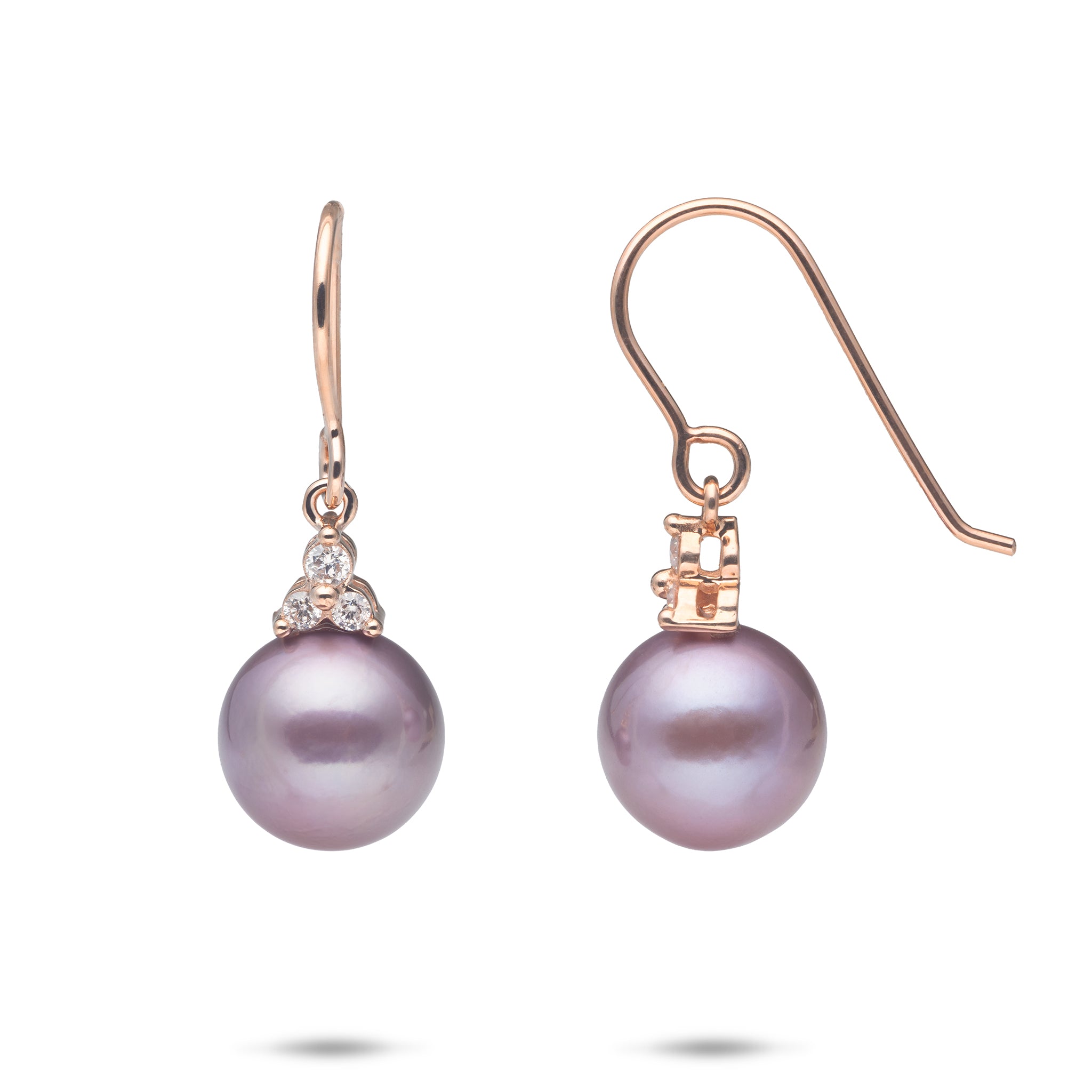 Ultraviolet Freshwater Pearl Earrings in Rose Gold with Diamonds - 10-11mm