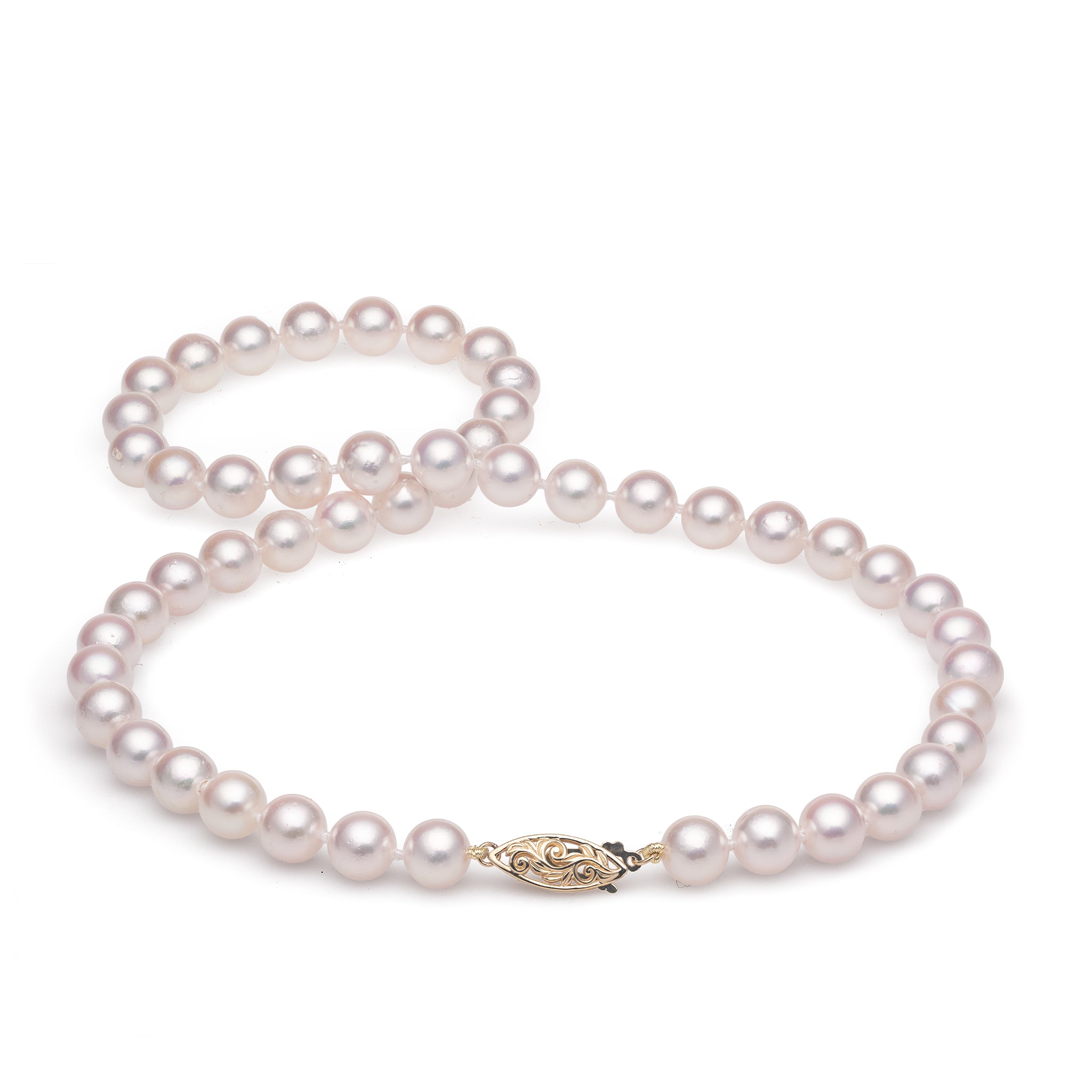 18-19" Akoya White Pearl Strand with Gold Clasp - 8-8.5mm