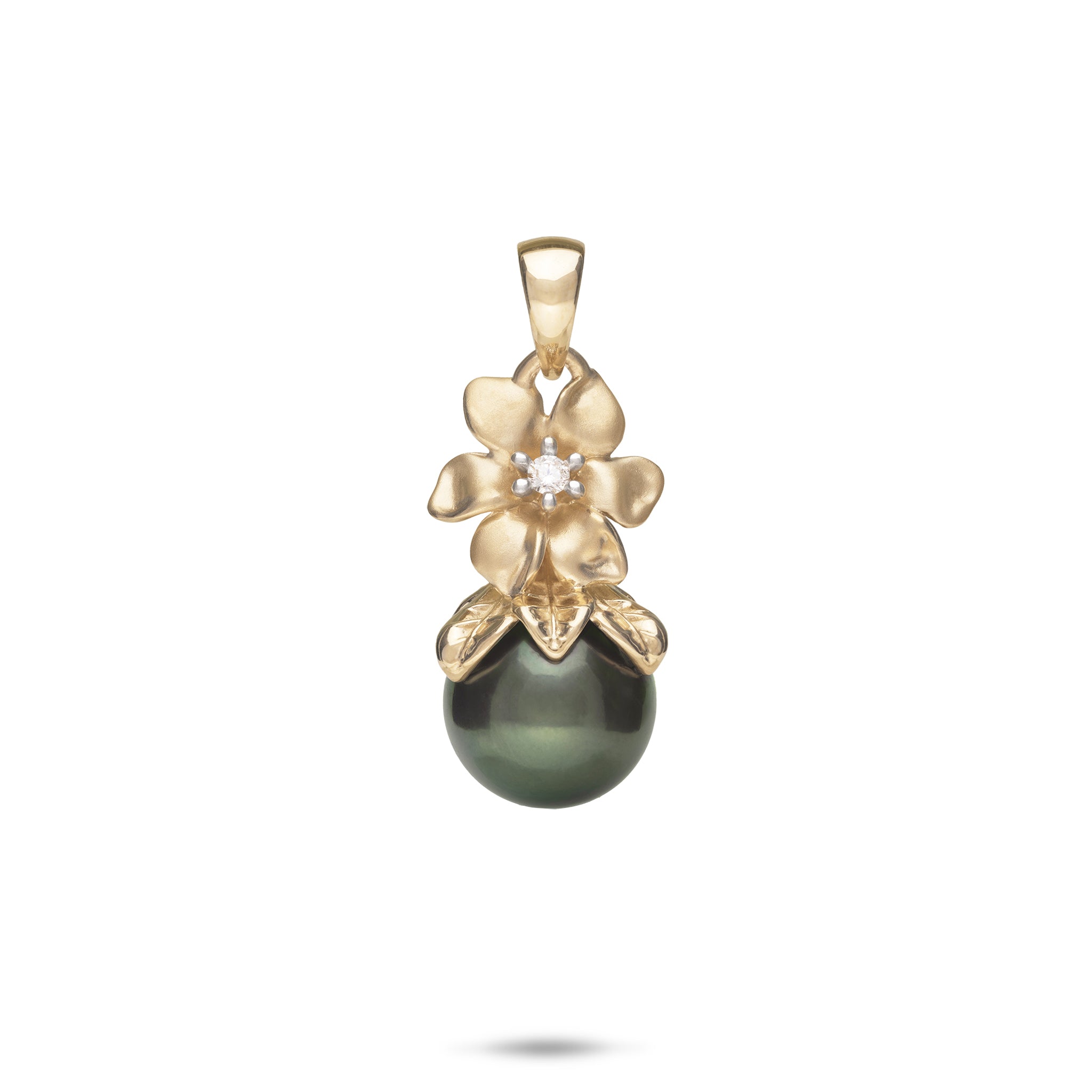 Nāʻū Tahitian Black Pearl Pendant in Gold with Diamond - 10-11mm
