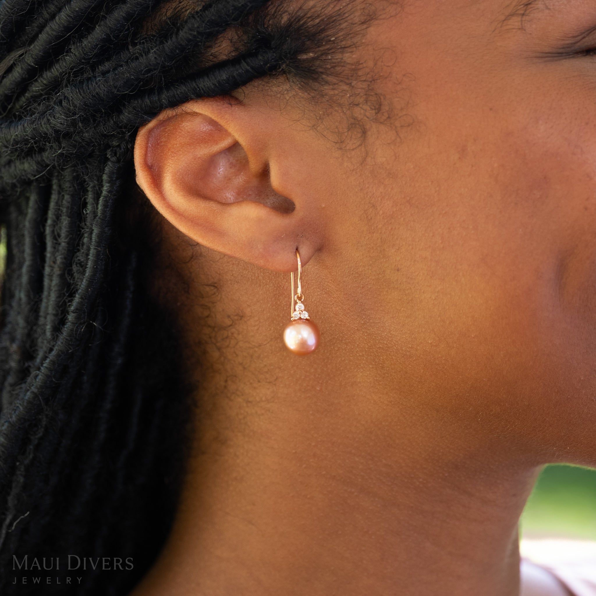 Freshwater Pearl Earrings in Rose Gold with Diamonds - 9-10mm