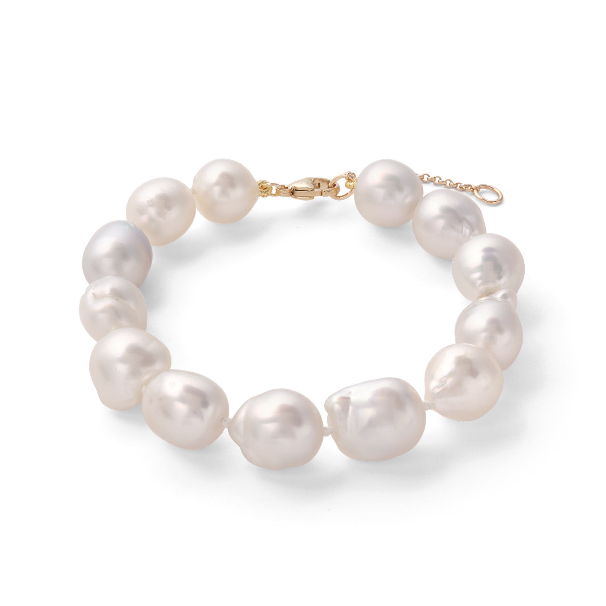 7.5-9" Adjustable South Sea Silver and White Pearl Bracelet in Gold - 9-13mm