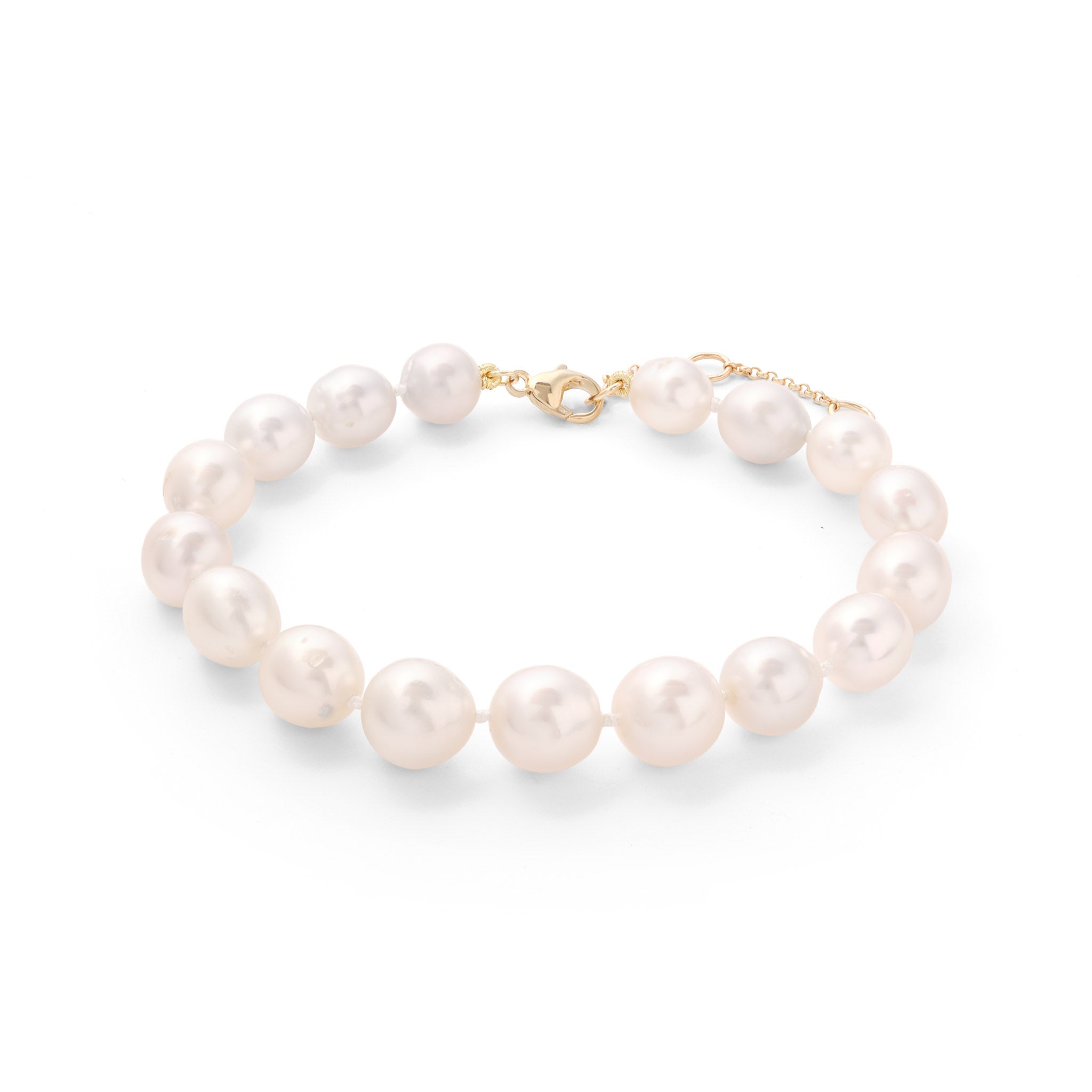 8-9.5" Adjustable South Sea Silver and White Pearl Bracelet in Gold - 9-13mm