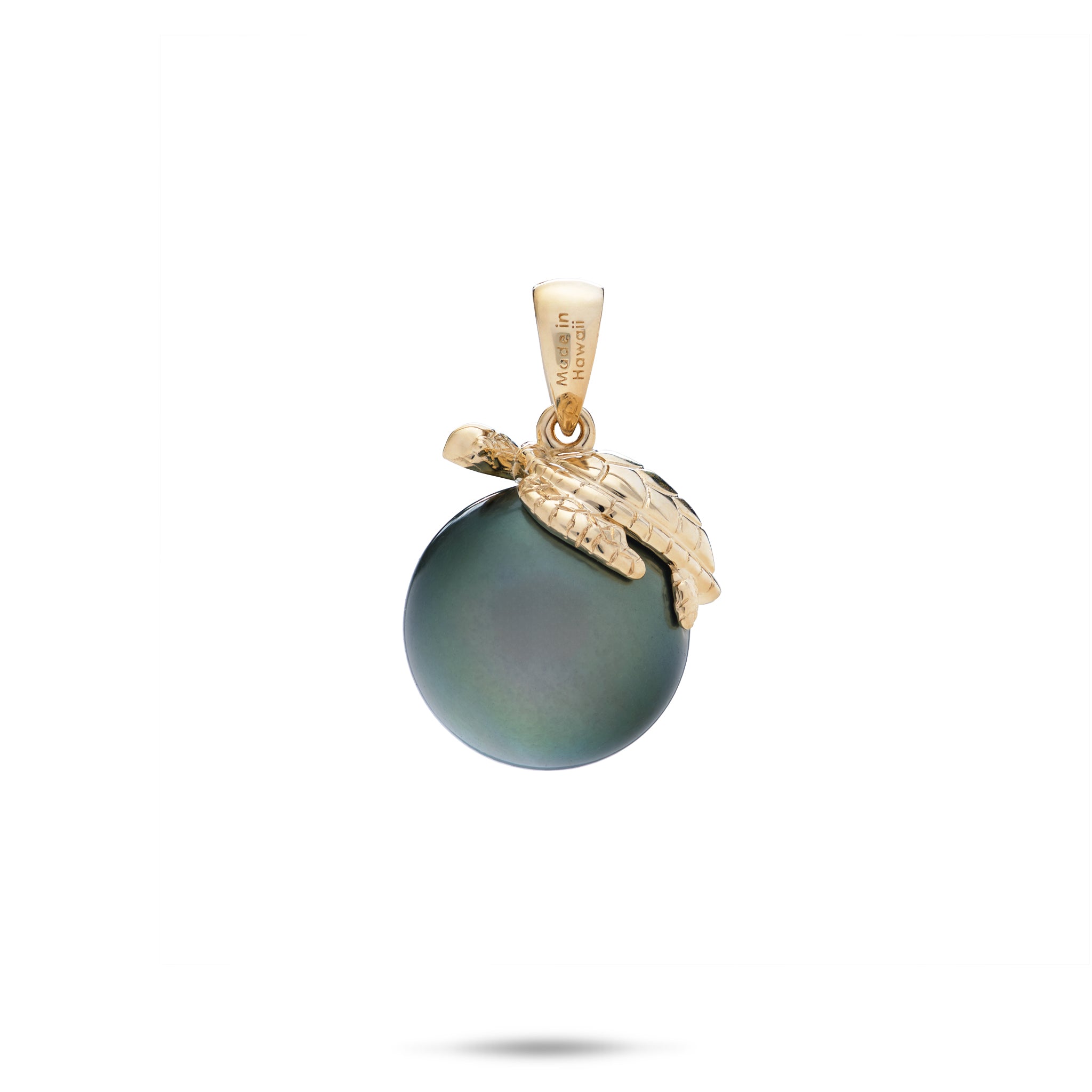 Honu Tahitian Black Pearl Pendant in Gold - 13-14mm
