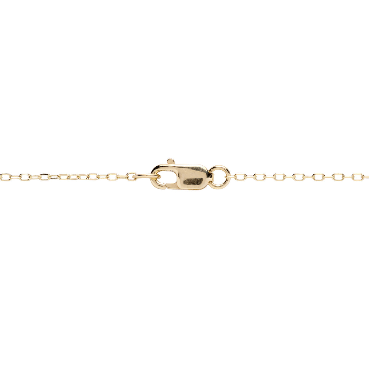 Detail shot of a 0.8mm cable chain with a lobster claw clasp, shown on a white background