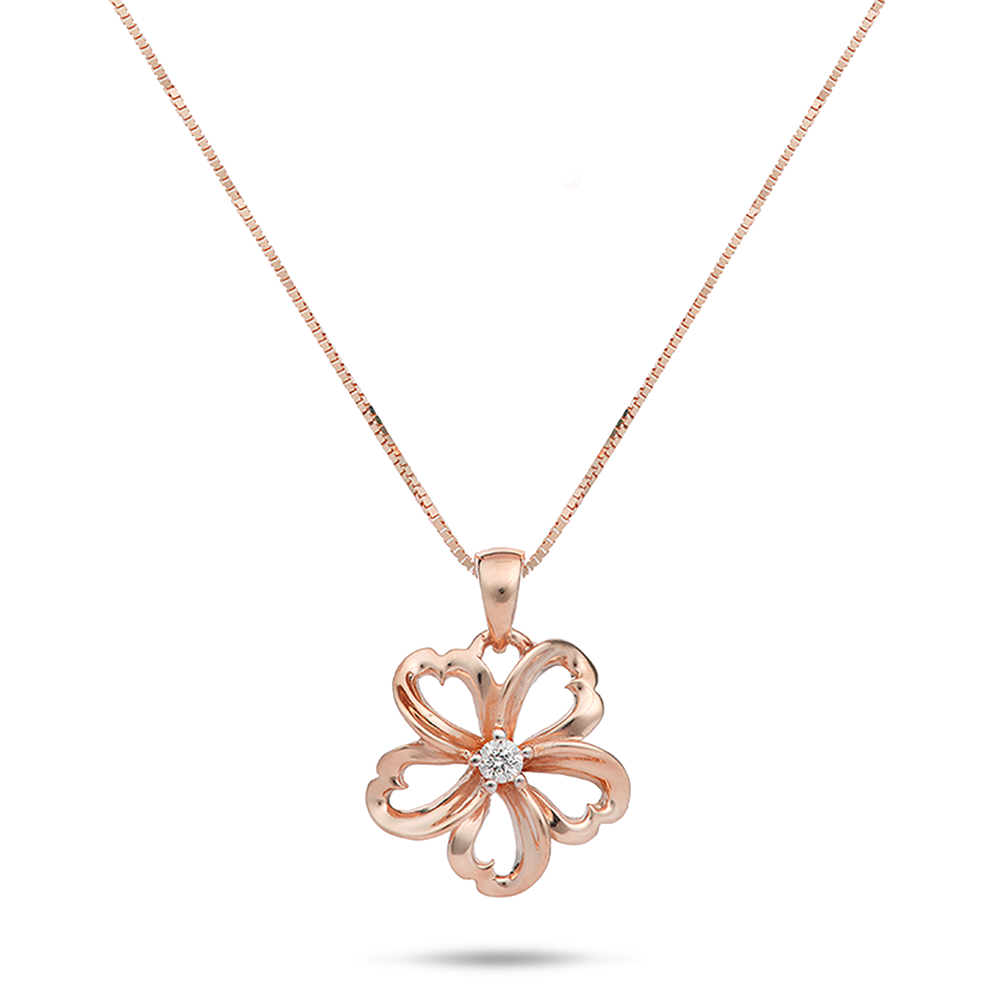 18" Plumeria Pendant / Necklace in Rose Gold with Diamond - 14mm