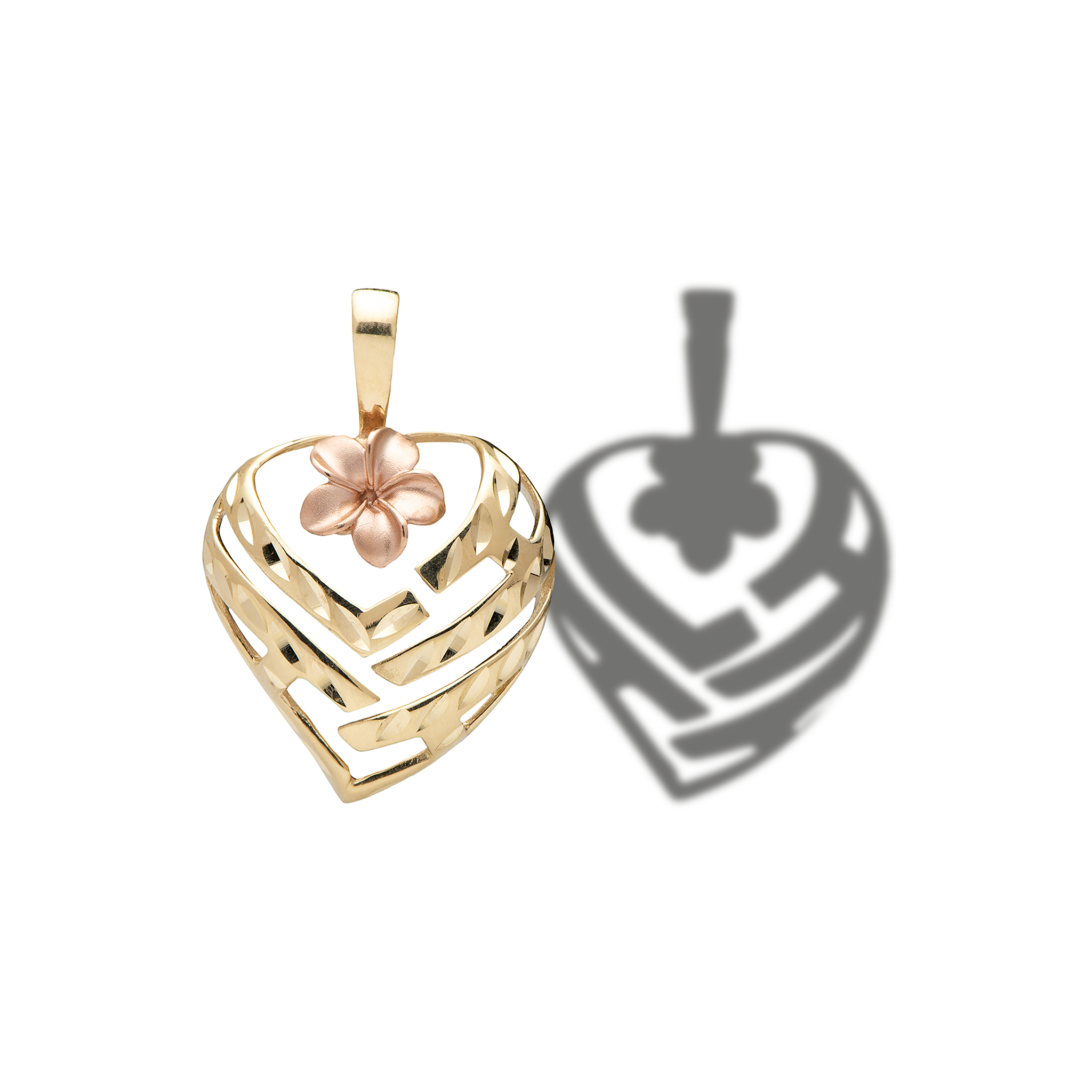 Aloha Heart Plumeria Pendant in Two Tone Gold - 18mm