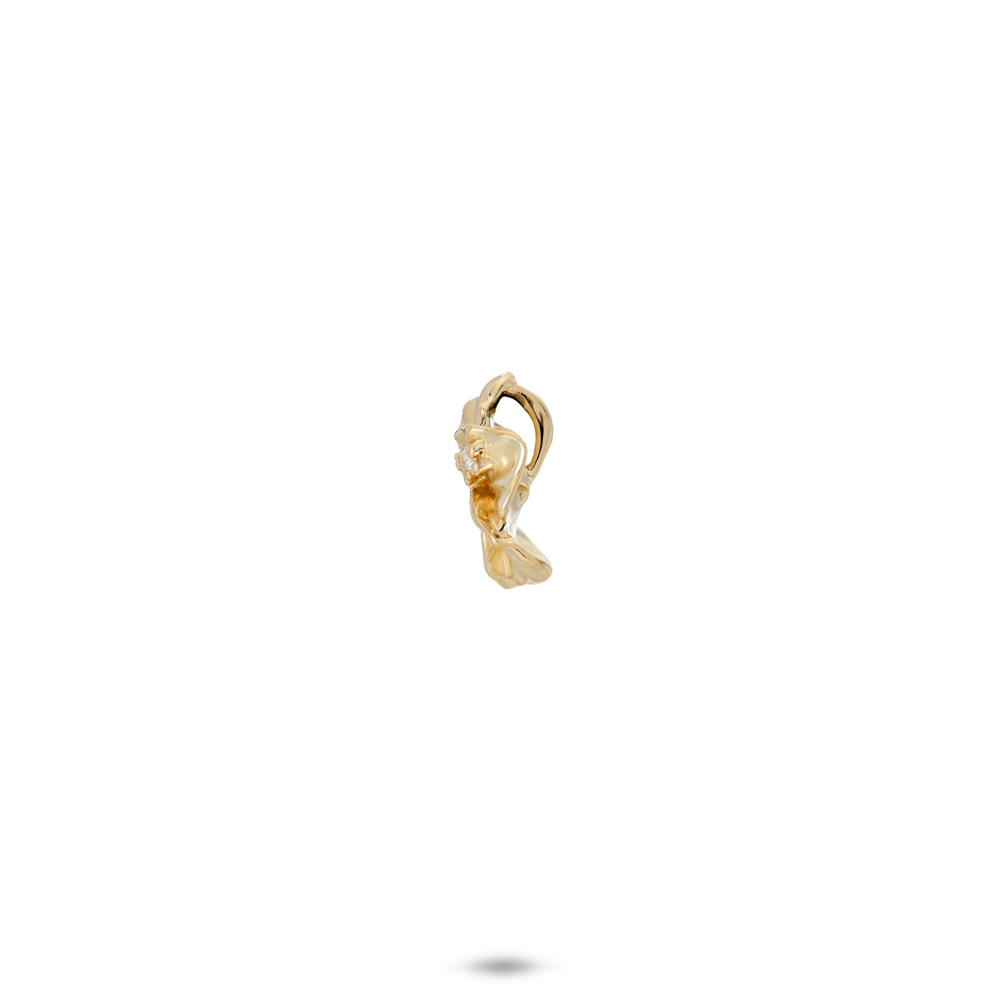 Side view of the 11mm Diamond Hibiscus Pendant in 14k Yellow Gold