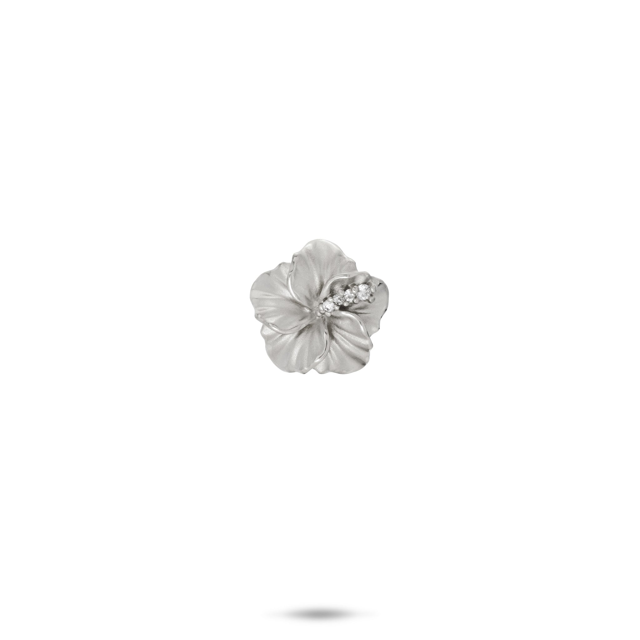 11mm Diamond Hibiscus Pendant in 14k White Gold on white background