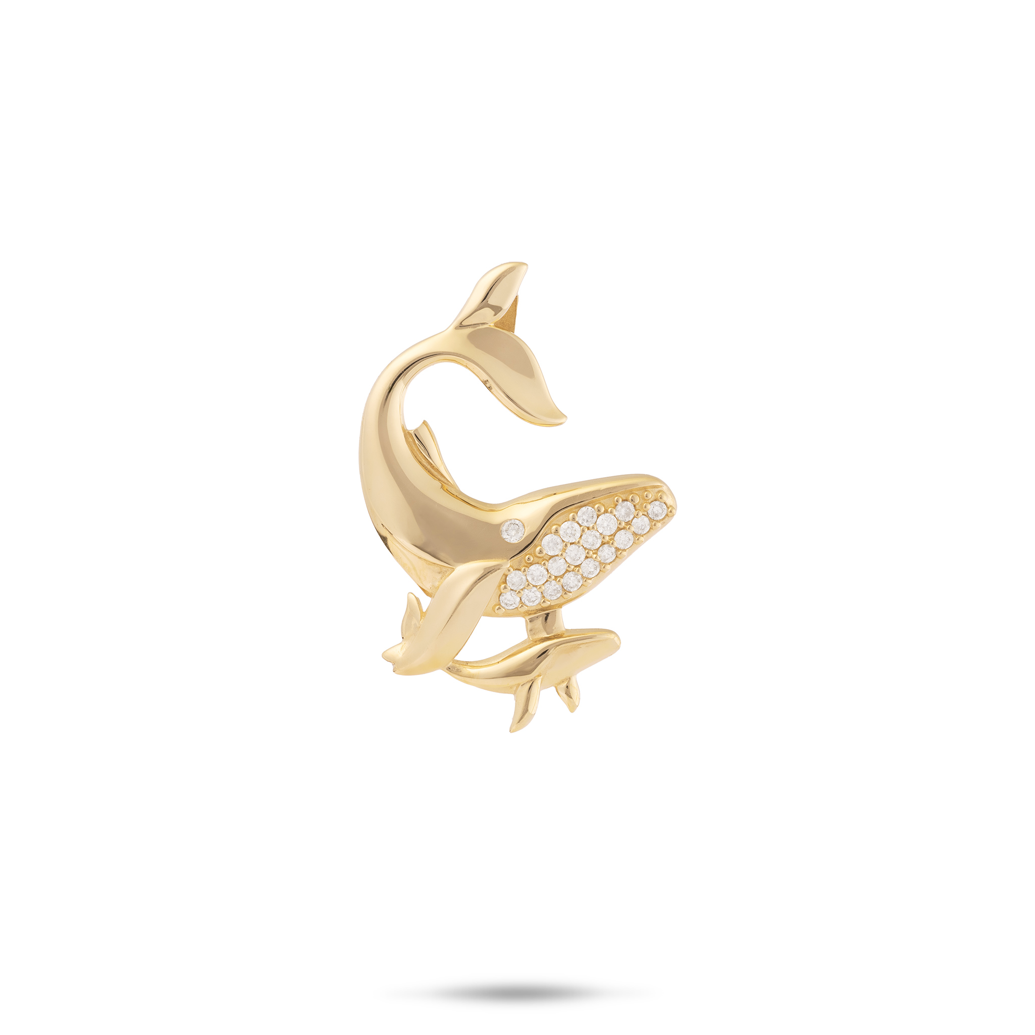 Ocean Dance Humpback Whale Mother & Baby Pendant in Gold with Diamonds - 24mm