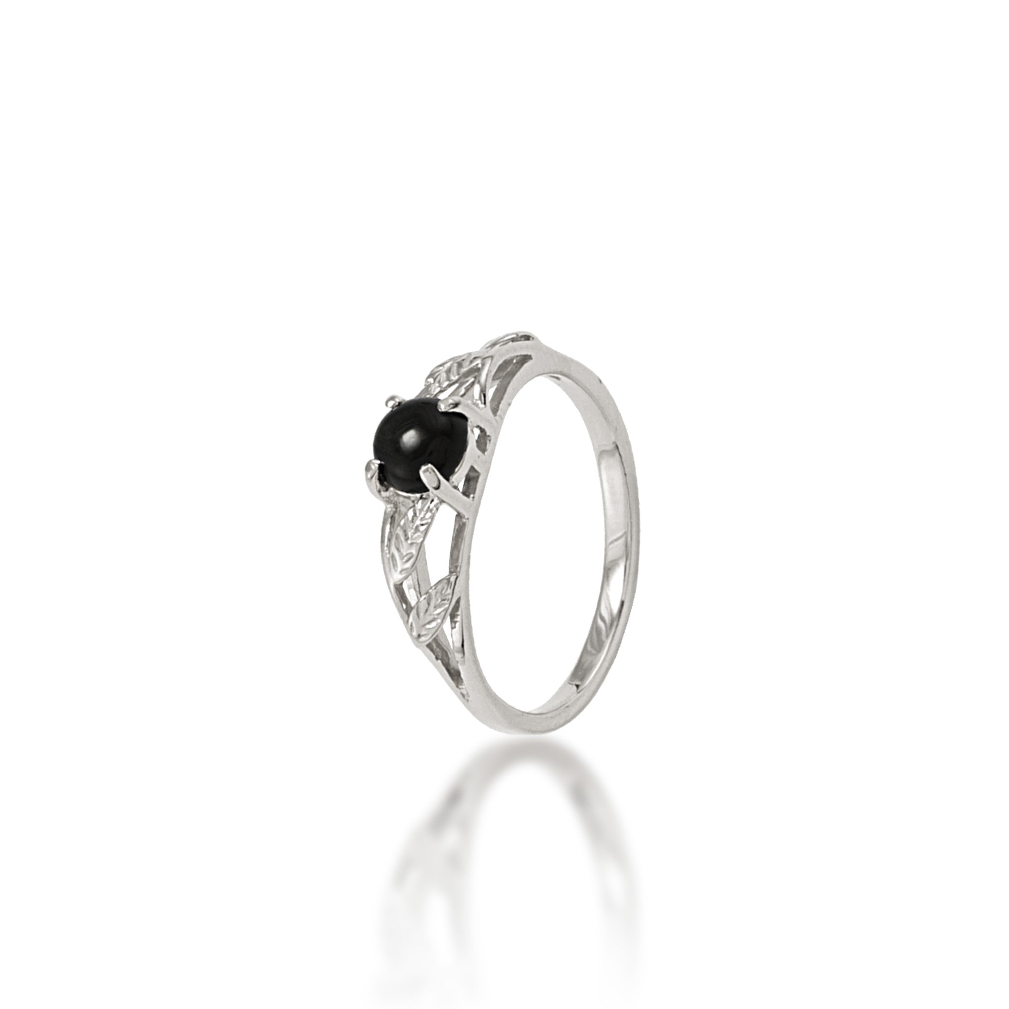 Maile Black Coral Ring in White Gold - 5mm