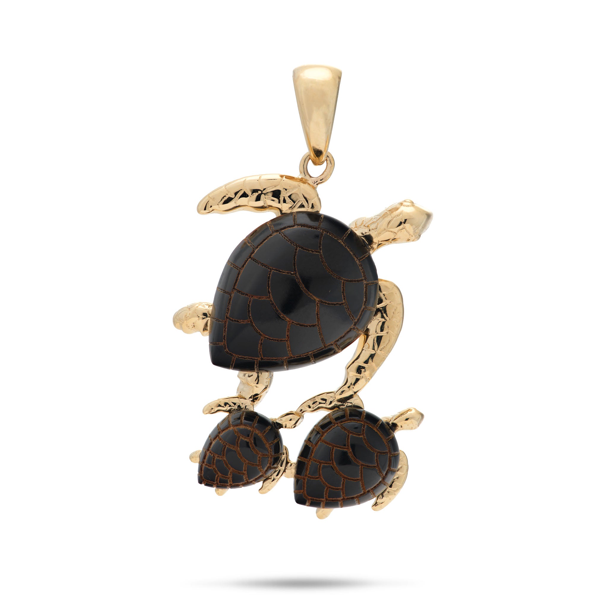 Honu Black Coral Pendant in Gold - 29mm