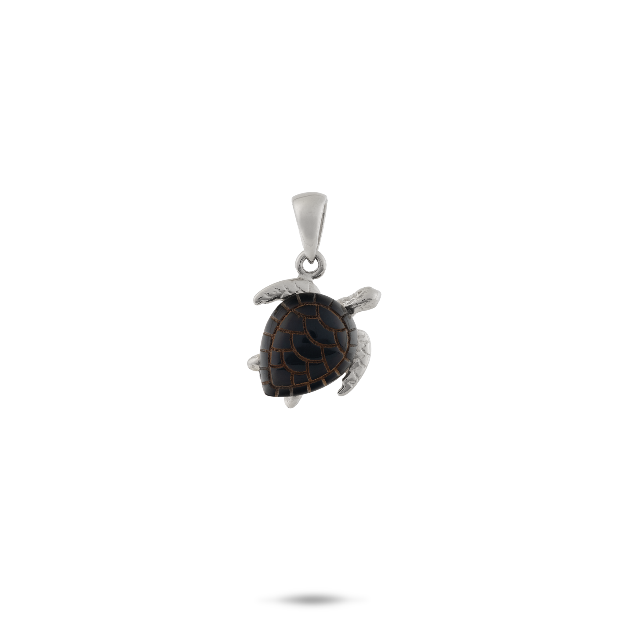 Honu Black Coral Pendant in White Gold - 13mm